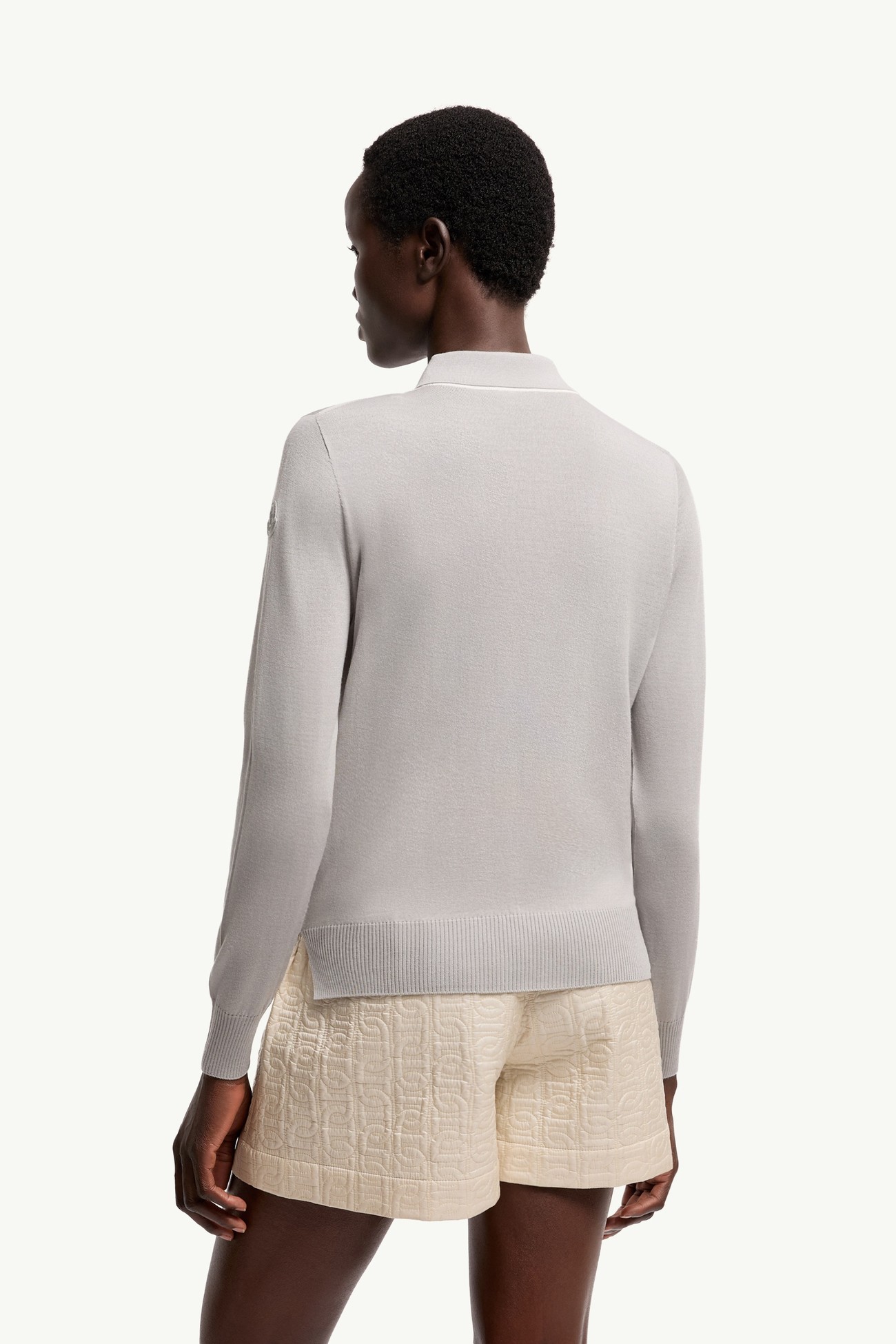 Wool Long Sleeve Polo Shirt Women Gray Moncler 4