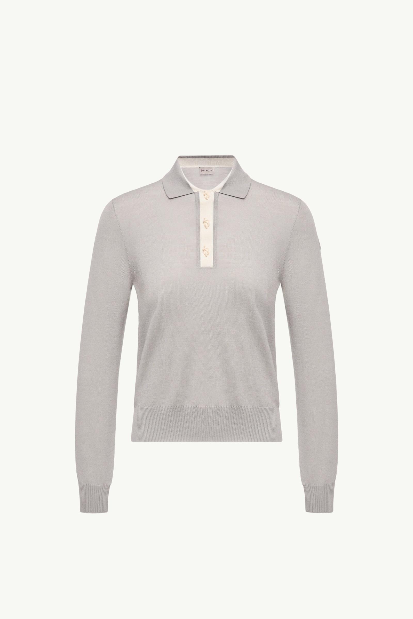 Wool Long Sleeve Polo Shirt Women Gray Moncler, 1 of 0