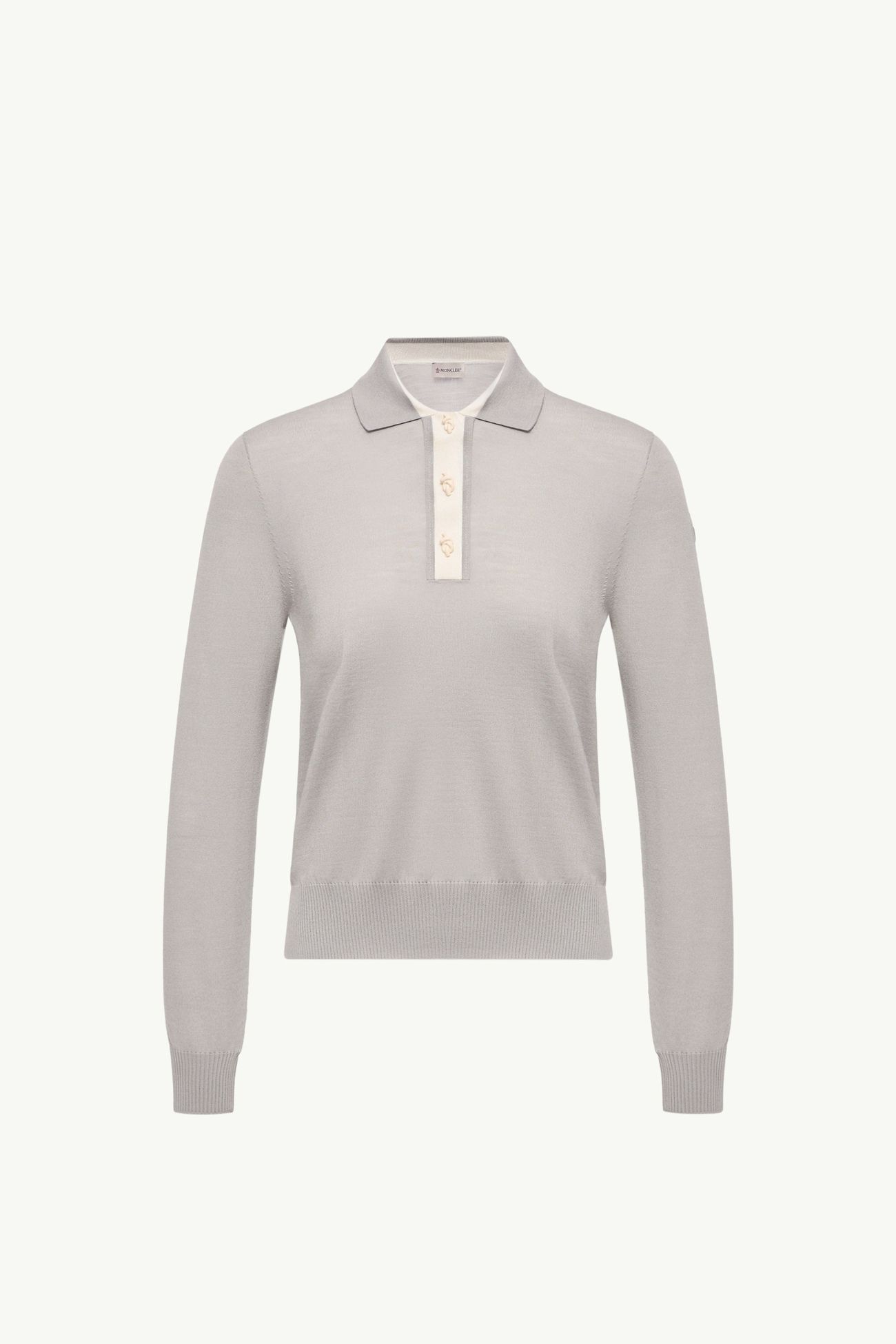 Wool Long Sleeve Polo Shirt Women Gray Moncler 2