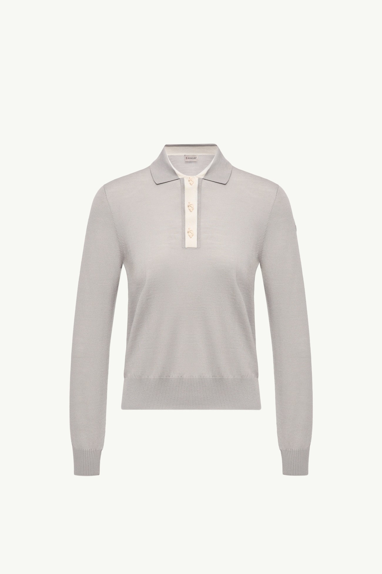 Wool Long Sleeve Polo Shirt Women Gray Moncler 2