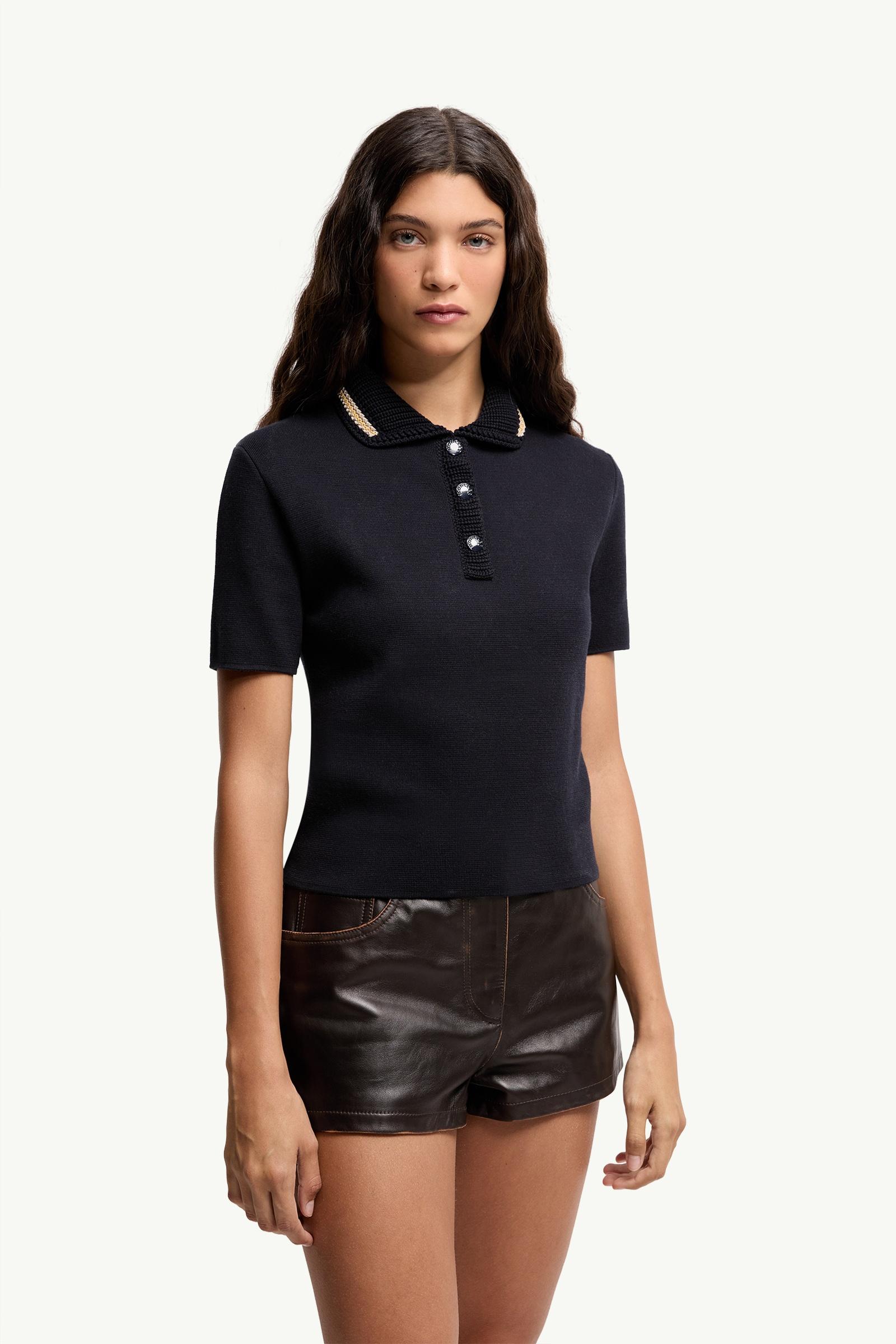 Navy Blue Cotton Knit Polo Shirt - Tops & T-shirts for Women