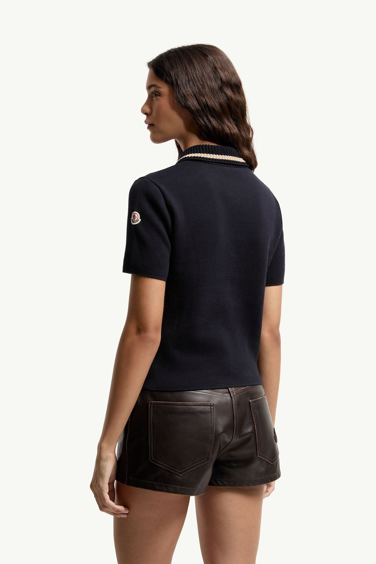 Cotton Knit Polo Shirt Women Navy Blue Moncler 4