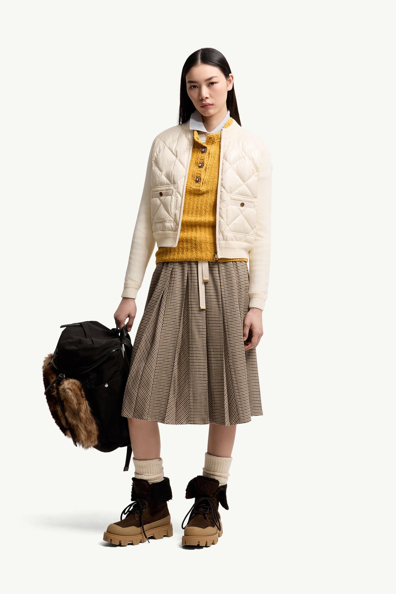 Wattierte Strickjacke aus Baumwolle Damen Weiß Moncler 0