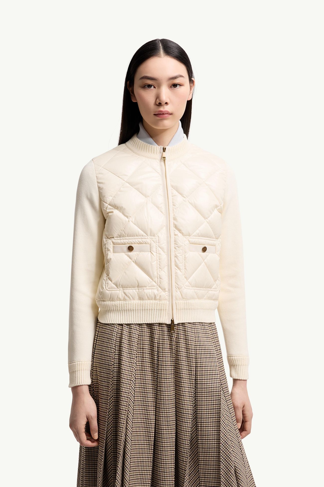 Cotton Padded Cardigan Women White Moncler 3