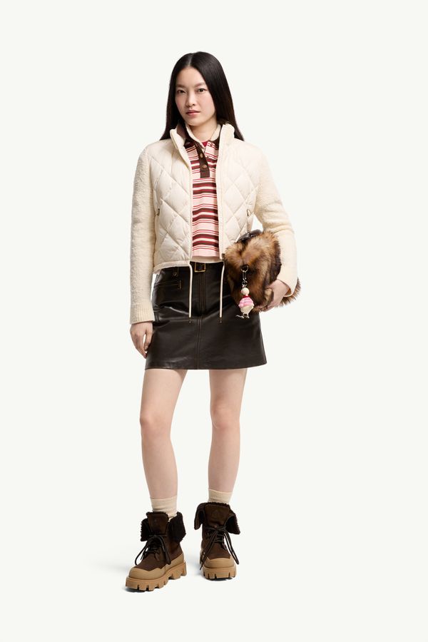 棉質混紡夾層拉鏈開襟毛衣 女士 白色 Moncler 0