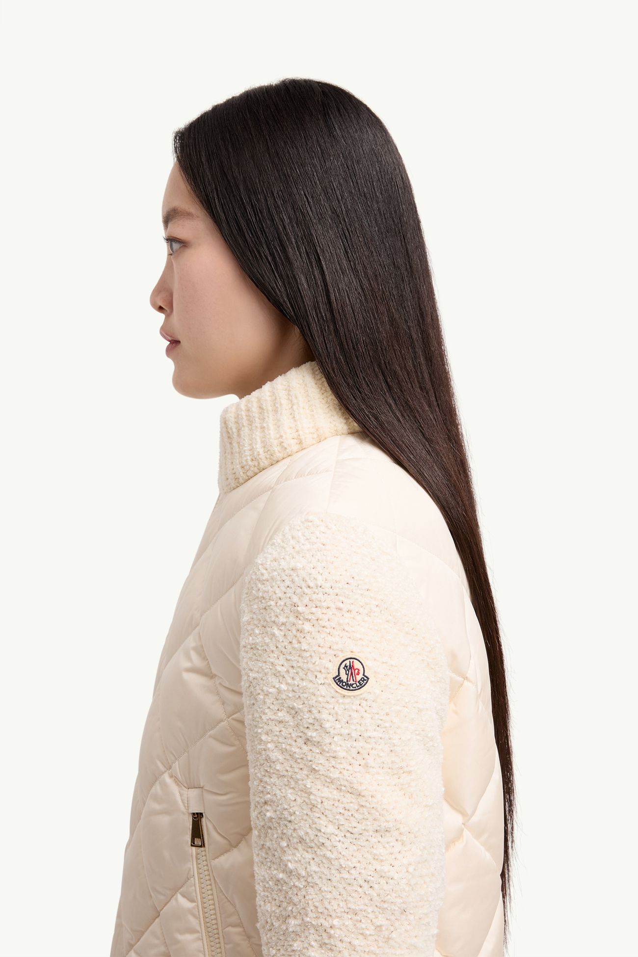 Cardigan imbottito con zip in misto cotone Donna Bianco Moncler 1