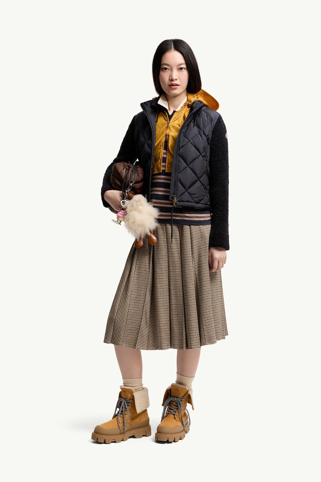Cardigan matelassé zippé en coton mélangé Femmes Bleu marine Moncler 0