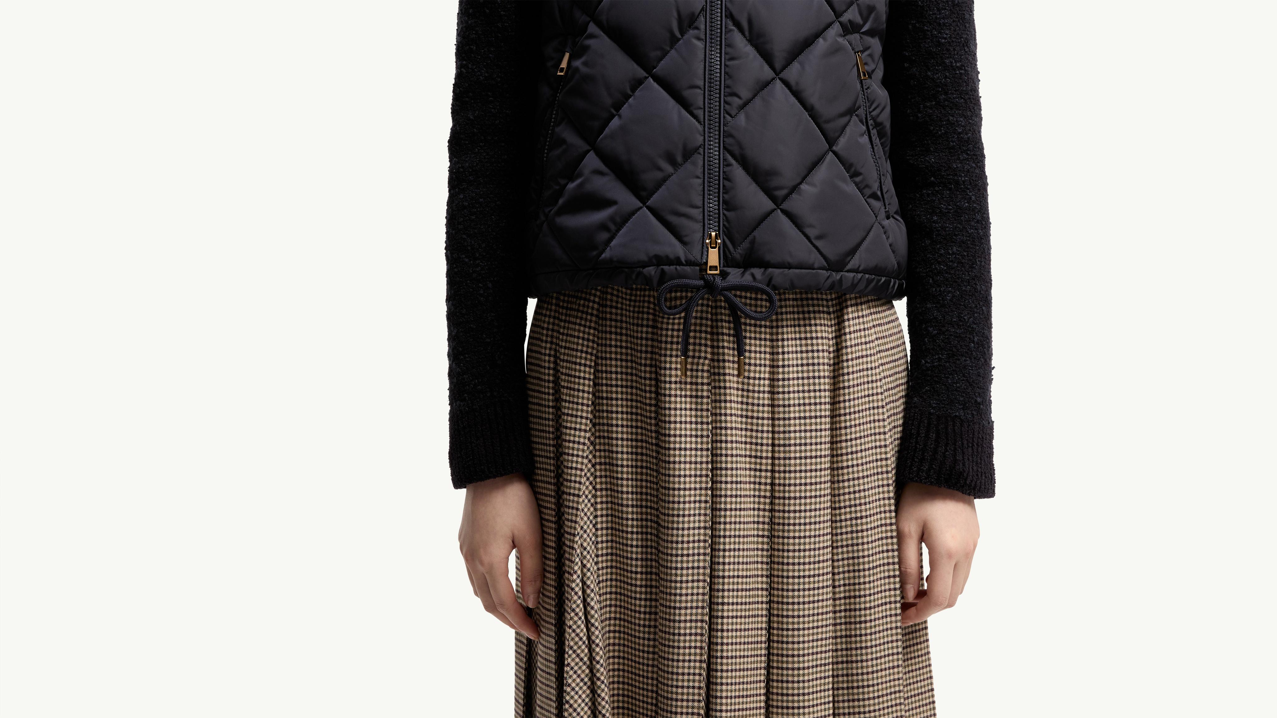 Navy Blue Cotton Blend Padded Zip-Up Cardigan - Sweaters
