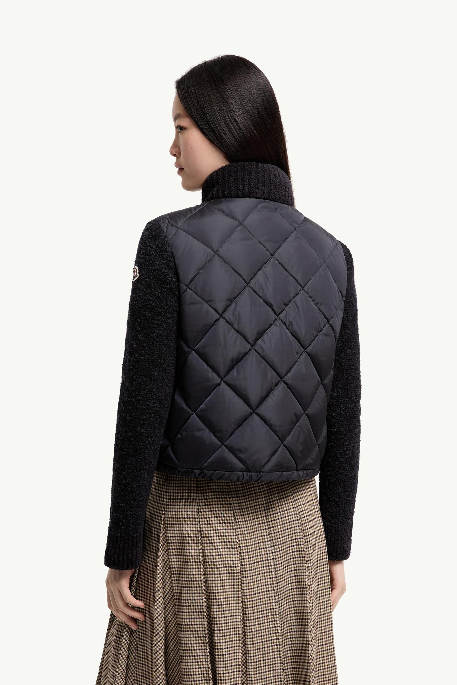 Navy Blue Cotton Blend Padded Zip-Up Cardigan - Sweaters