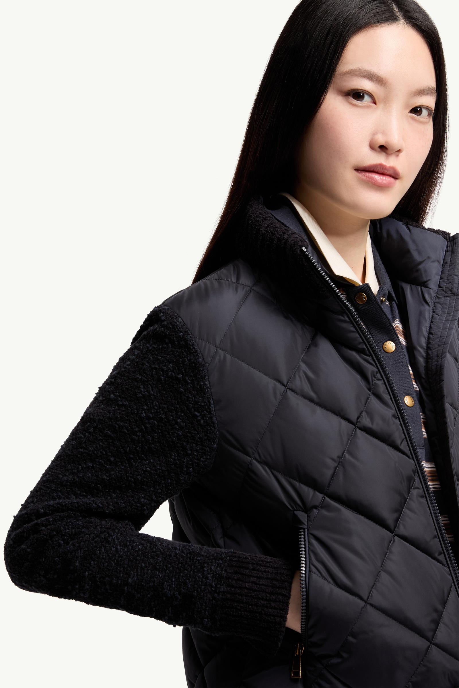Navy Blue Cotton Blend Padded Zip-Up Cardigan - Sweaters