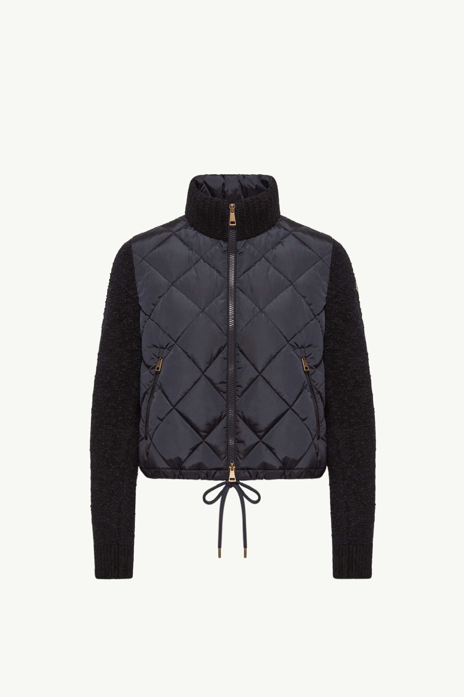 Navy Blue Cotton Blend Padded Zip-Up Cardigan - Sweaters