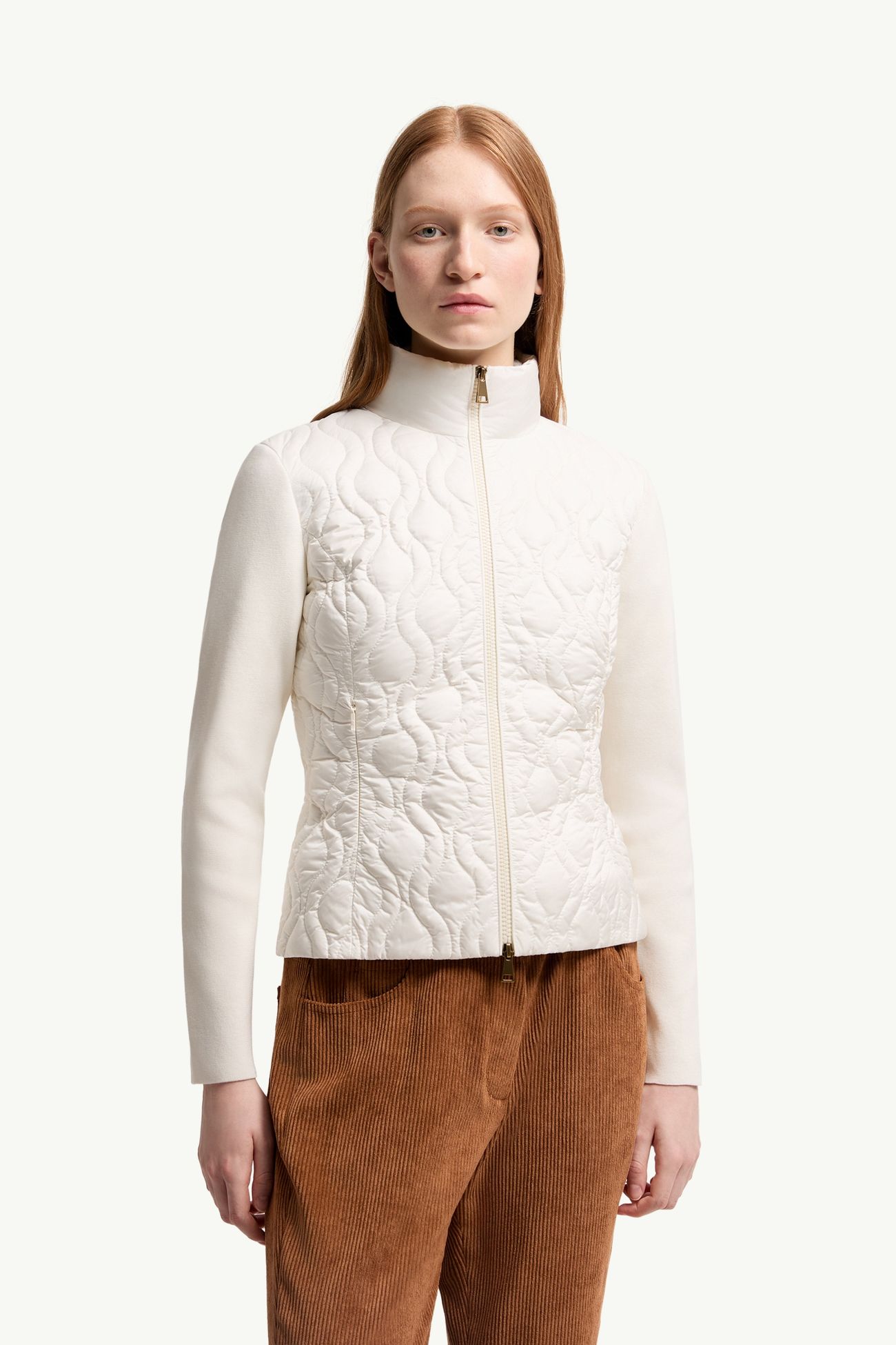 Cárdigan acolchado con cremallera de algodón Mujer Blanco Moncler 3