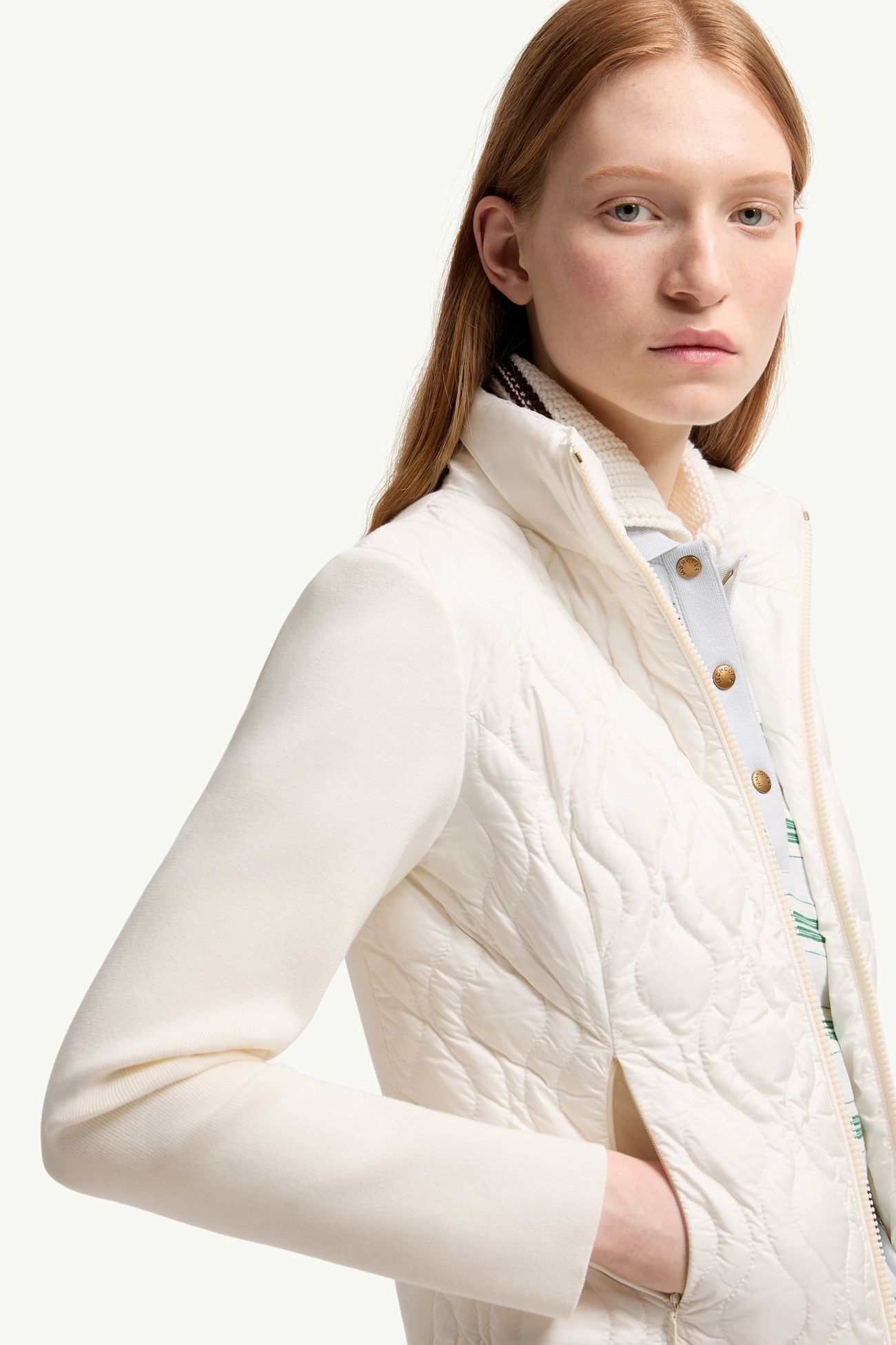 棉質夾層拉鏈開襟毛衣 女士 白色 Moncler 5