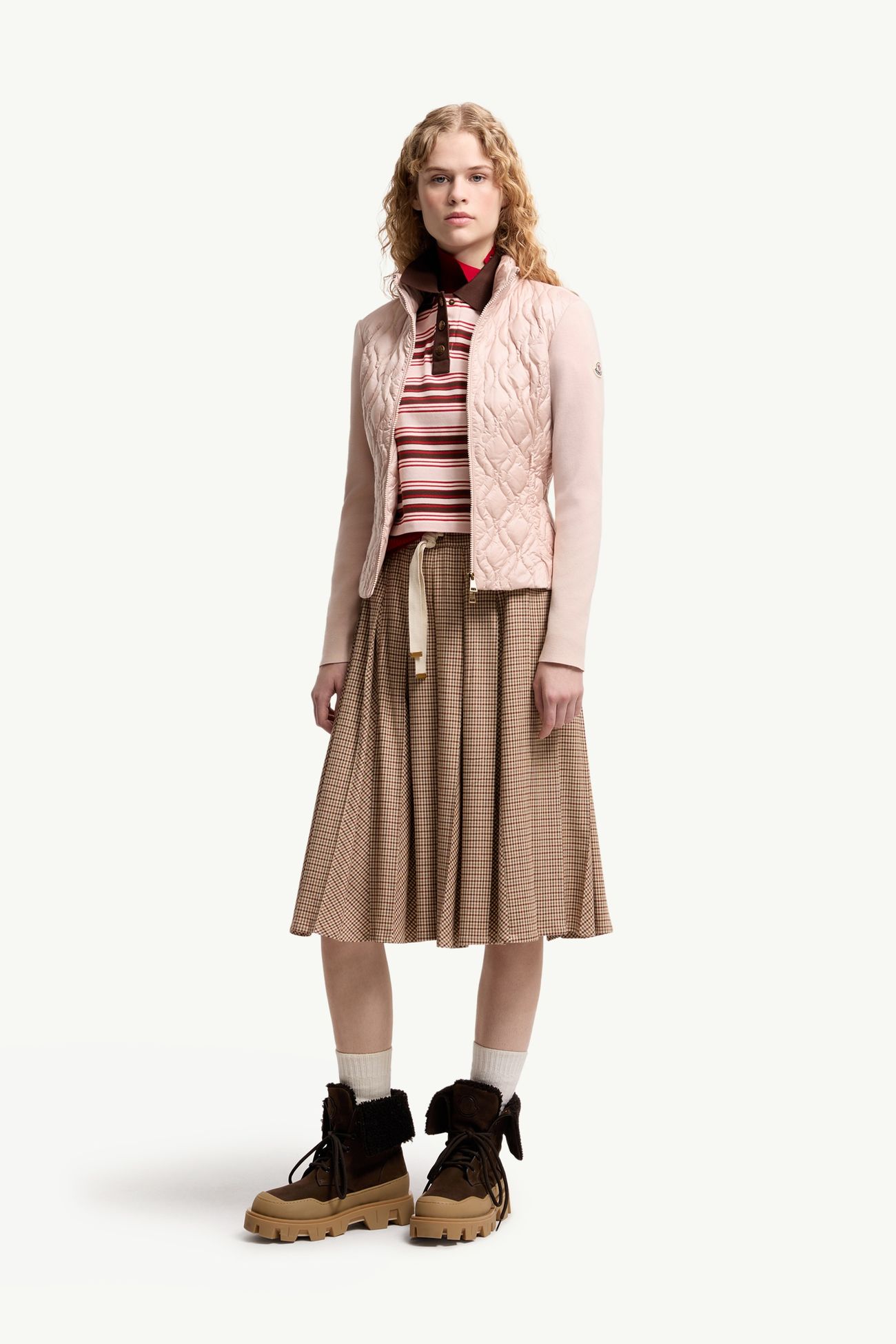 Cardigan imbottito con zip in cotone Donna Rosa Moncler 0