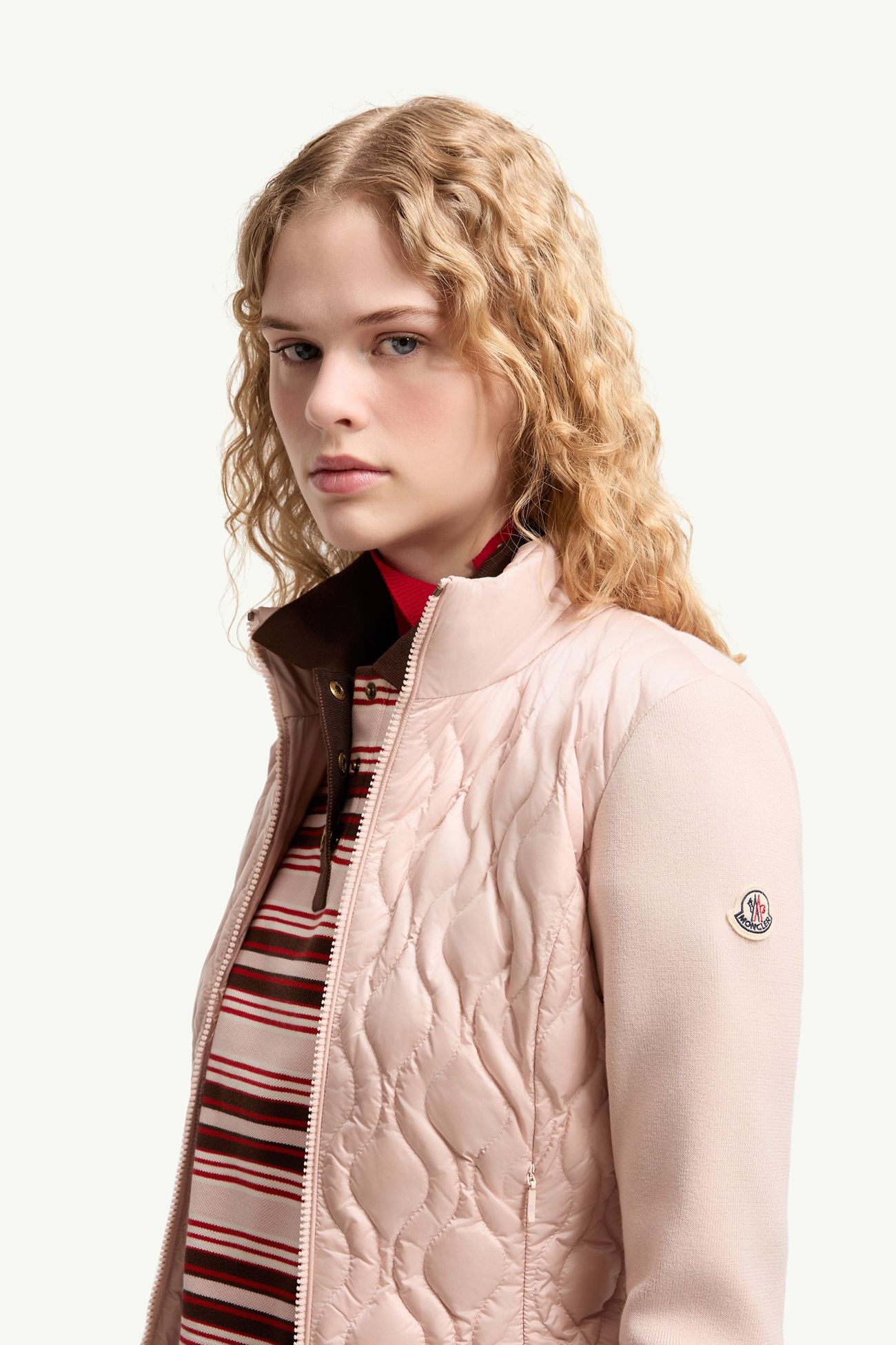 Wattierte Strickjacke mit Reißverschluss aus Baumwolle Damen Pink Moncler 1