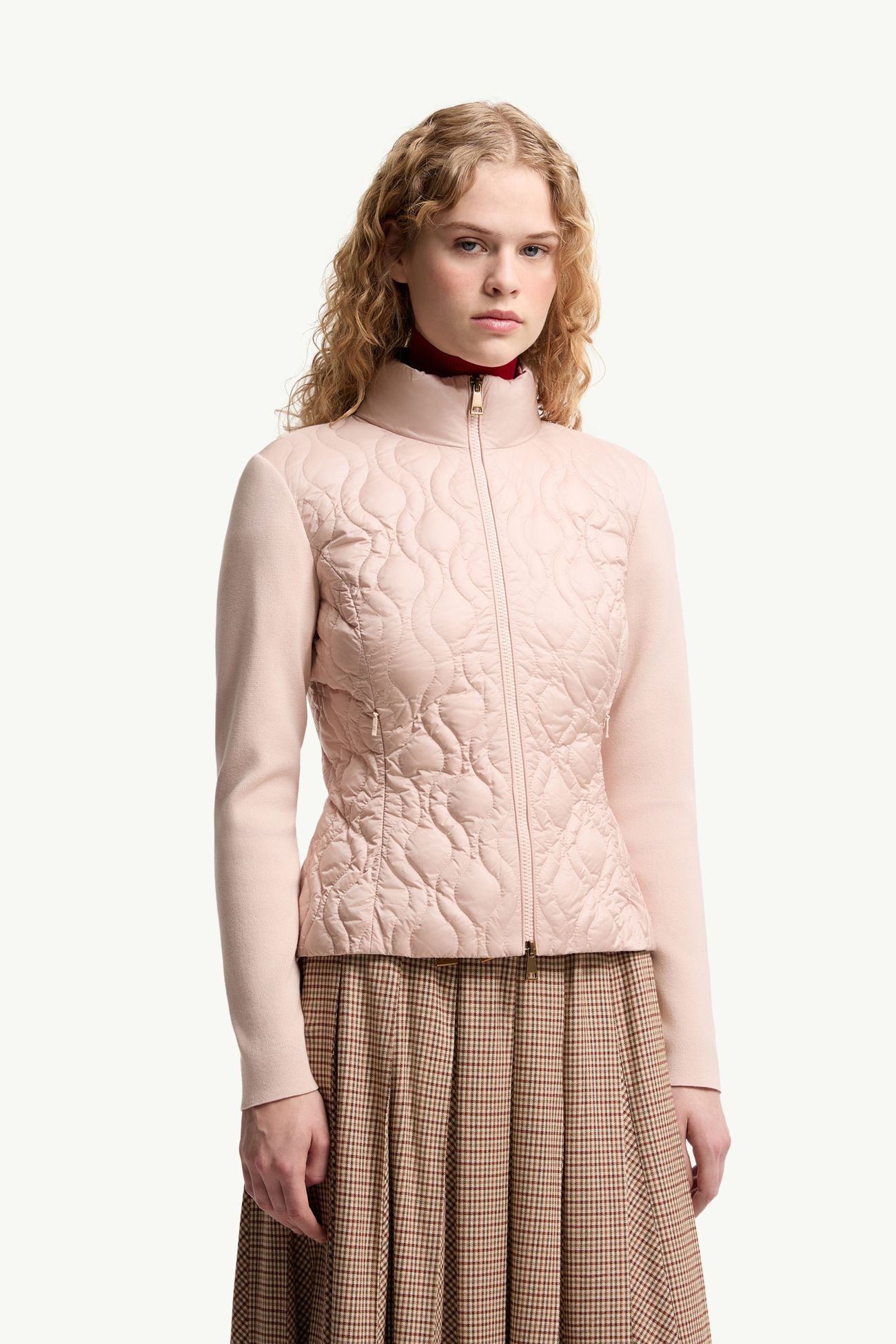 棉質夾層拉鏈開襟毛衣 女士 粉紅色 Moncler 3