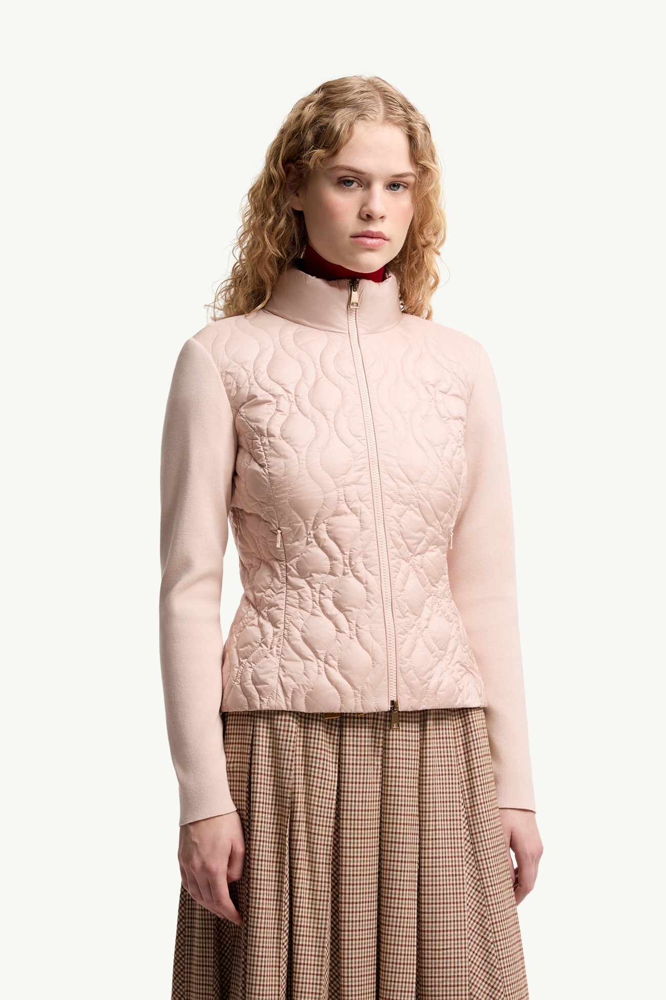 棉質夾層拉鏈開襟毛衣 女士 粉紅色 Moncler 3