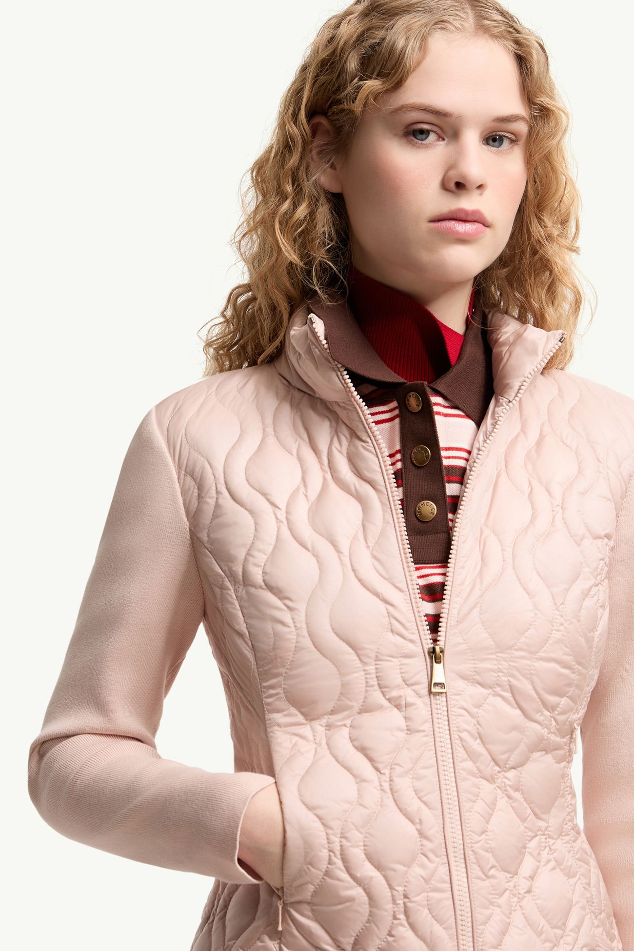 Wattierte Strickjacke mit Reißverschluss aus Baumwolle Damen Pink Moncler 5