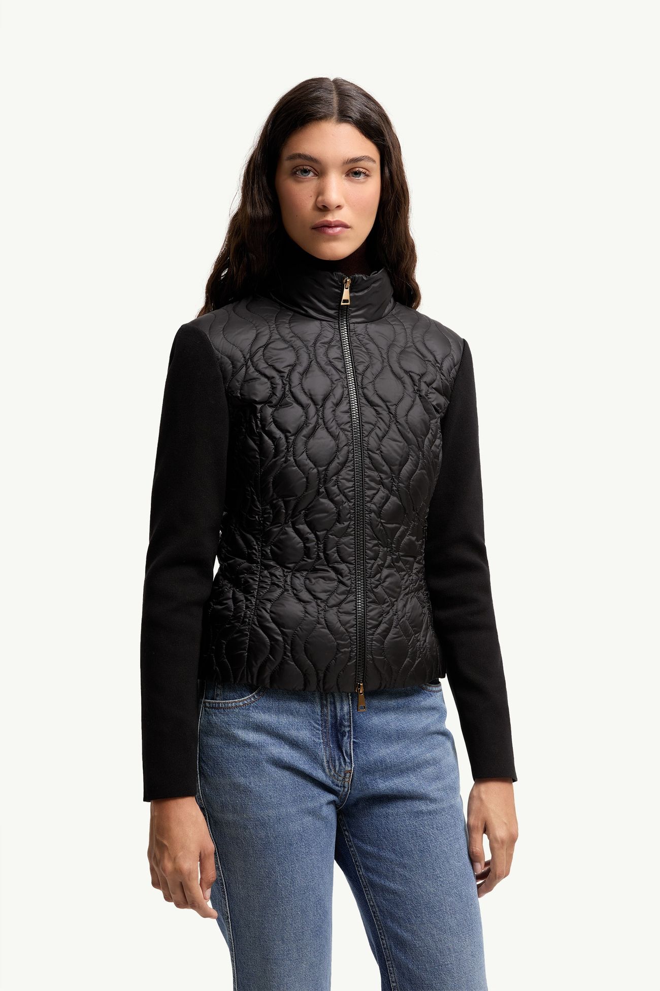 Cárdigan acolchado con cremallera de algodón Mujer Negro Moncler 3