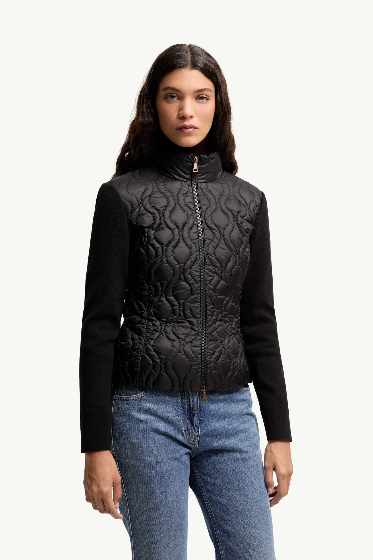 Cotton Padded Zip-Up Cardigan Women Black Moncler 3