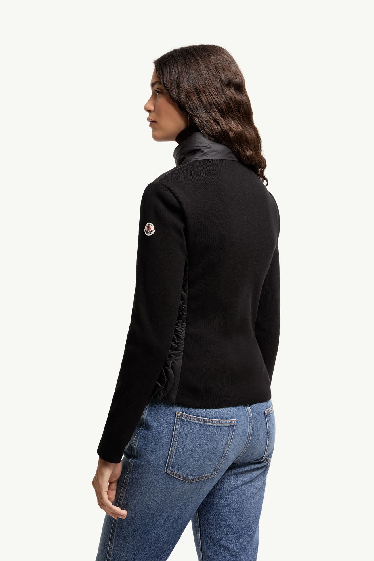 Wattierte Strickjacke mit Reißverschluss aus Baumwolle Damen Schwarz Moncler 4