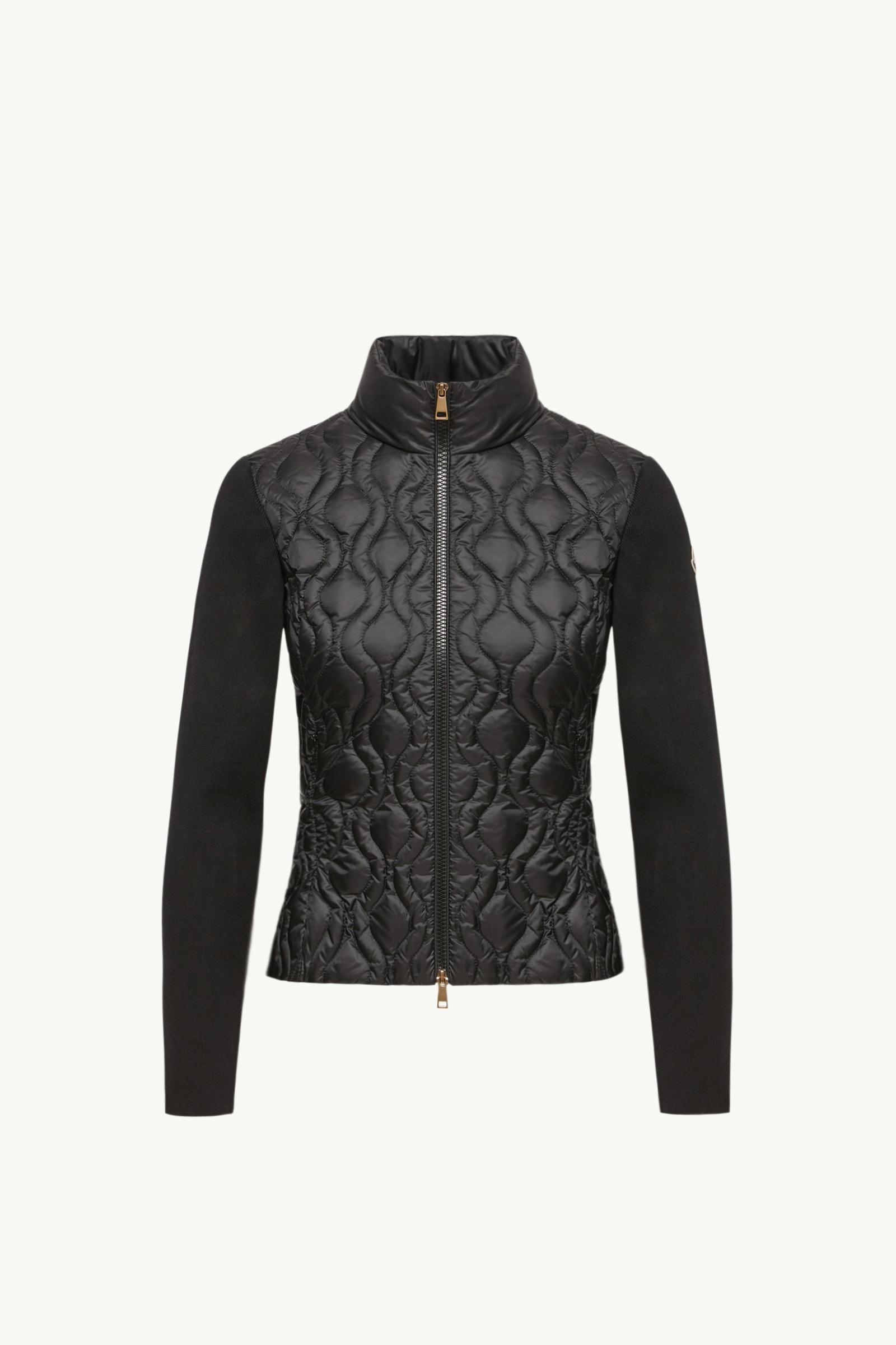 Wattierte Strickjacke mit Reißverschluss aus Baumwolle Damen Schwarz Moncler, 1 of 0