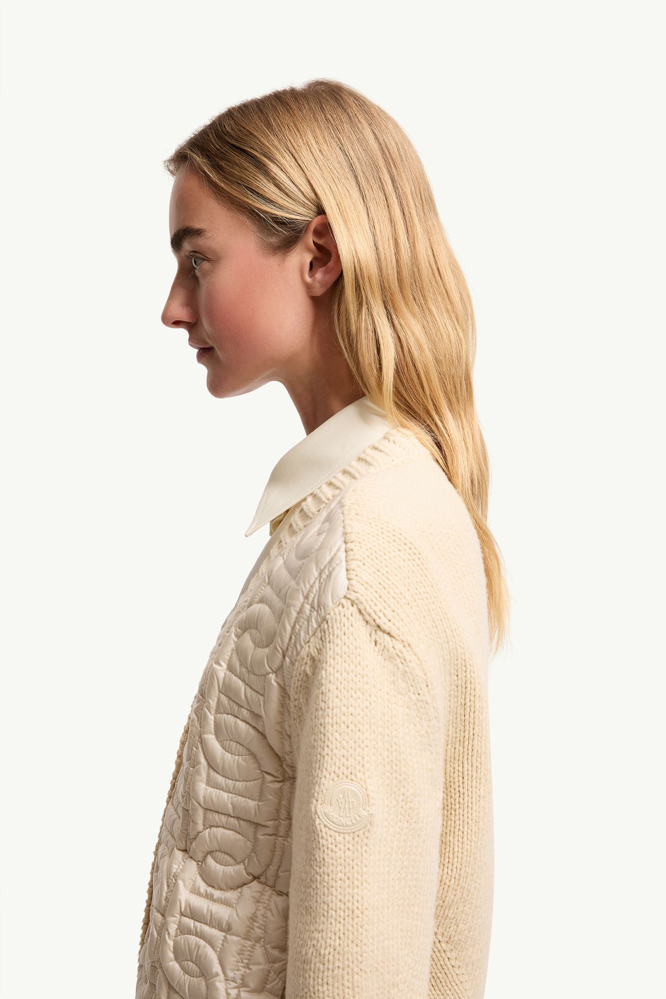 Chain Quilted Padded V-Neck Cardigan Women Light Beige Moncler 1