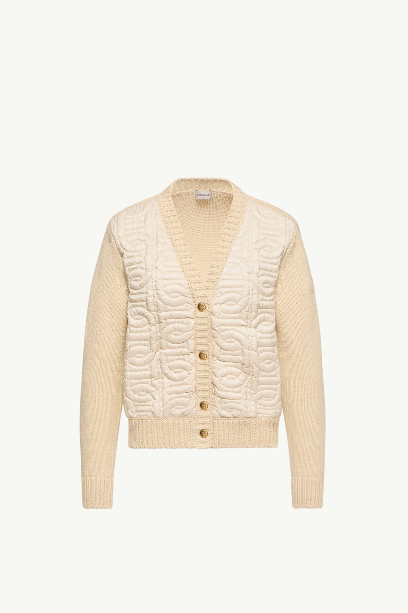 Chain Quilted Padded V-Neck Cardigan Women Light Beige Moncler 2