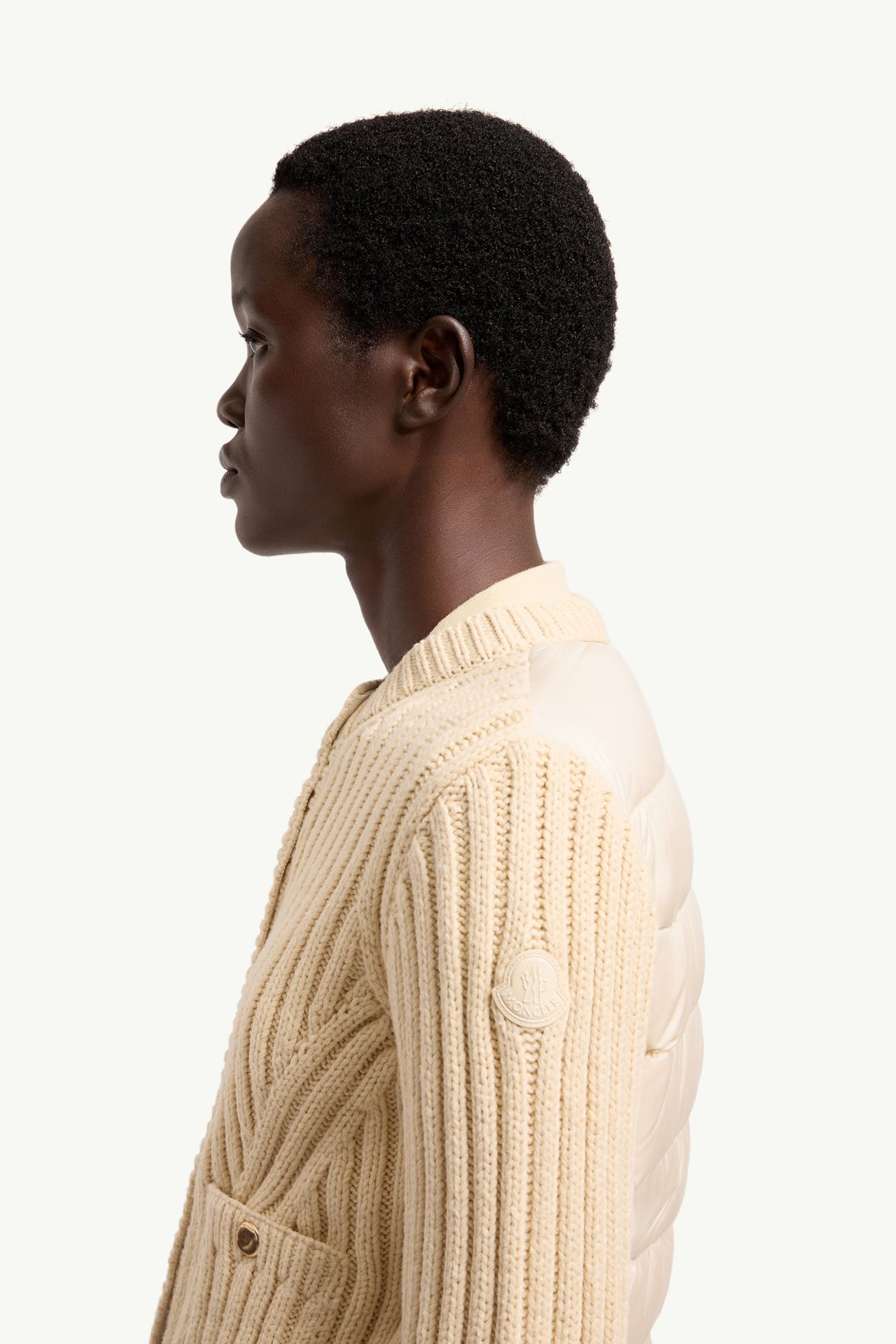 Cardigan matelassé en coton Femmes Beige Clair Moncler 1
