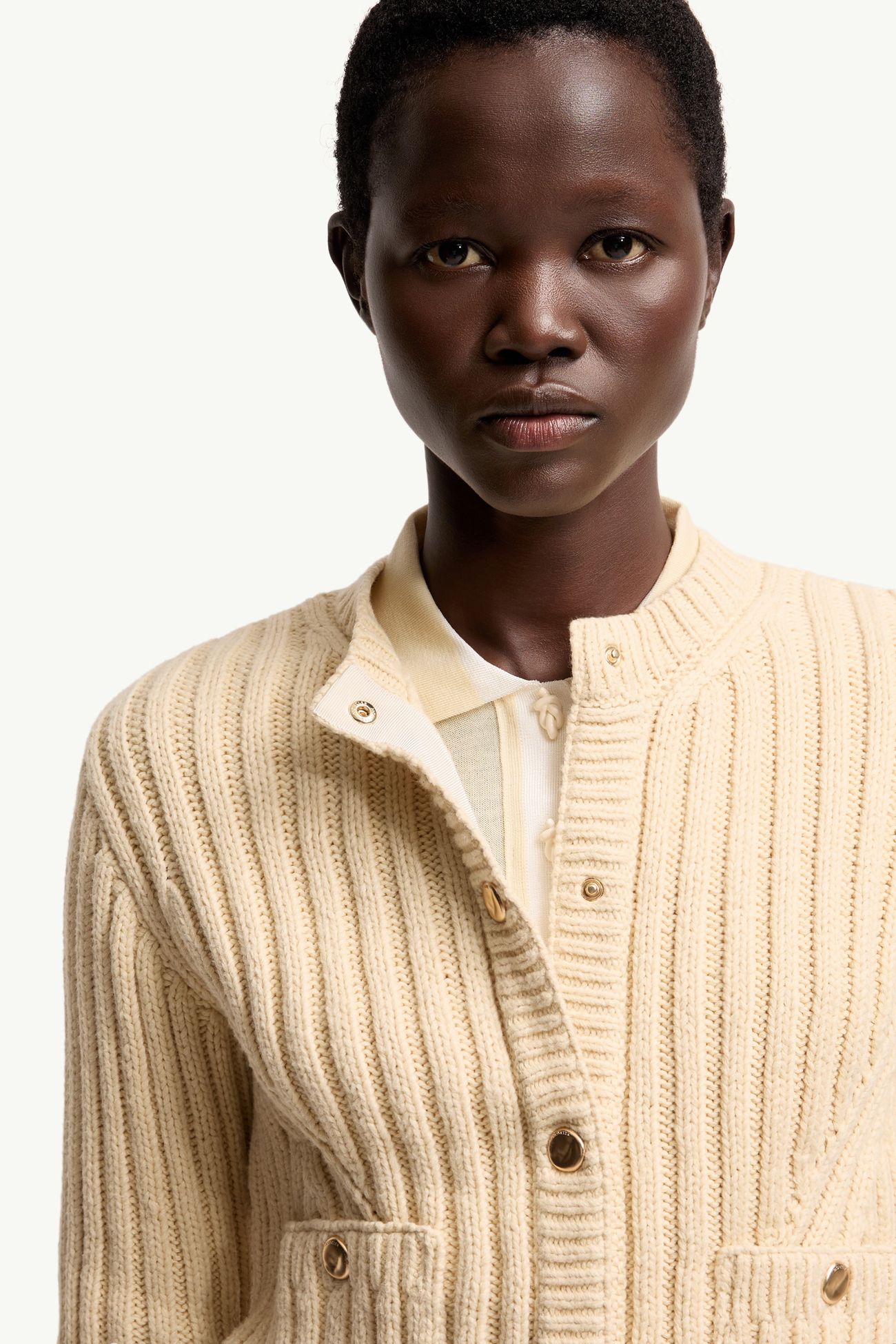 Cardigan imbottito in cotone Donna Beige Chiaro Moncler 5