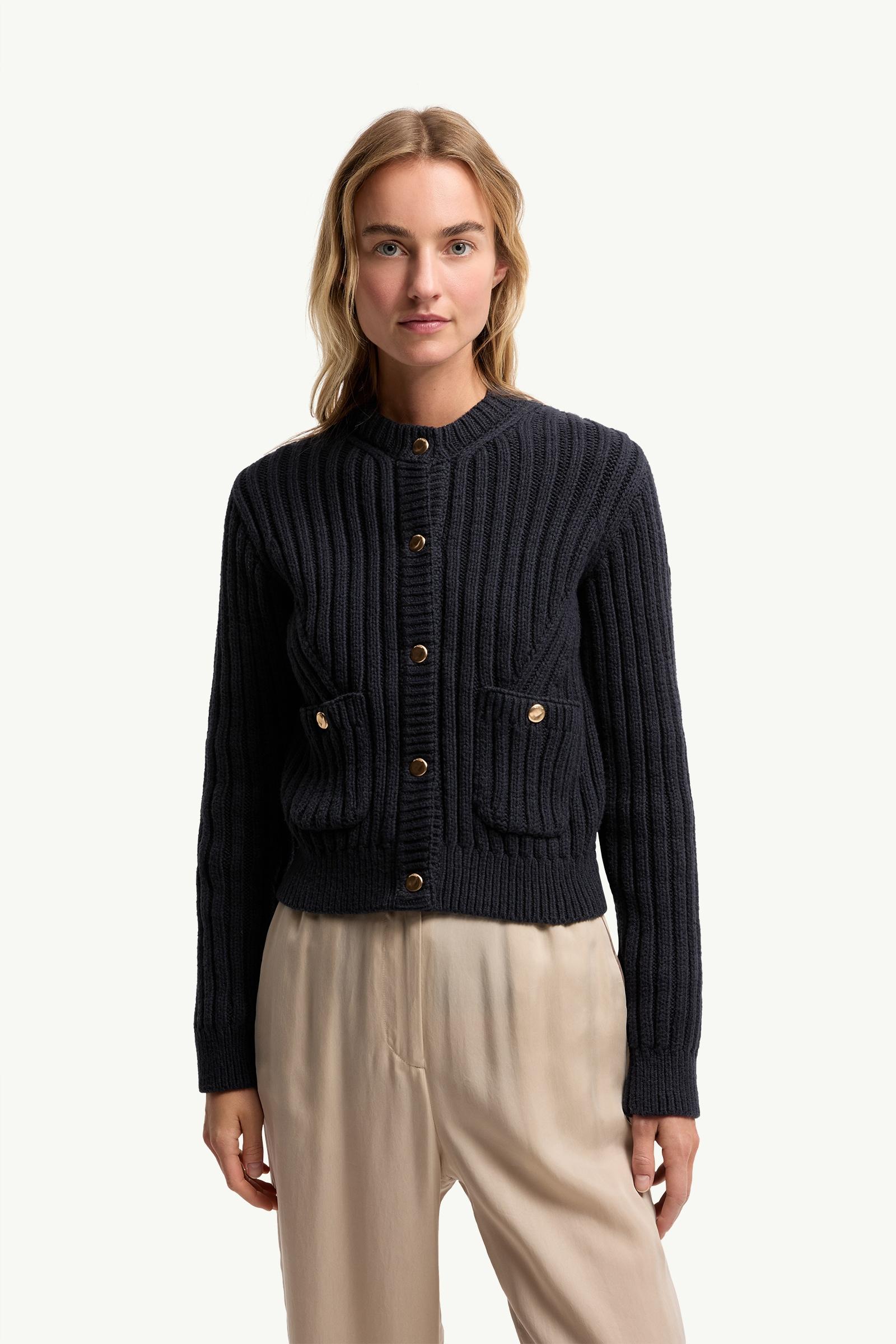 Dark Blue Cotton Padded Cardigan - Sweaters & Cardigans for Women