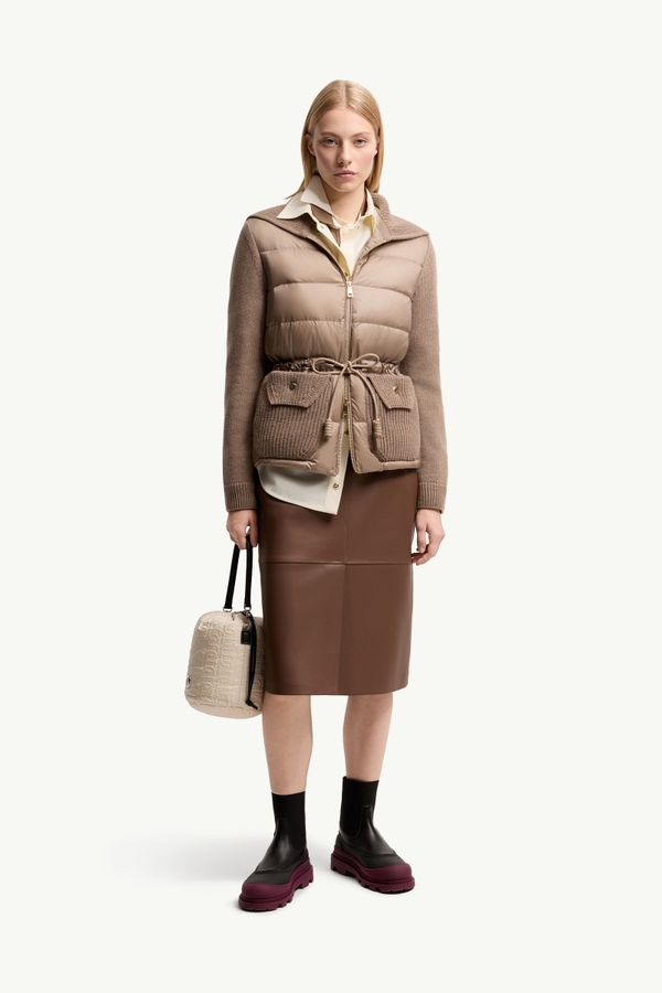 Cárdigan acolchado de mezcla de lana y cachemira con cremallera Mujer Beige Moncler 0