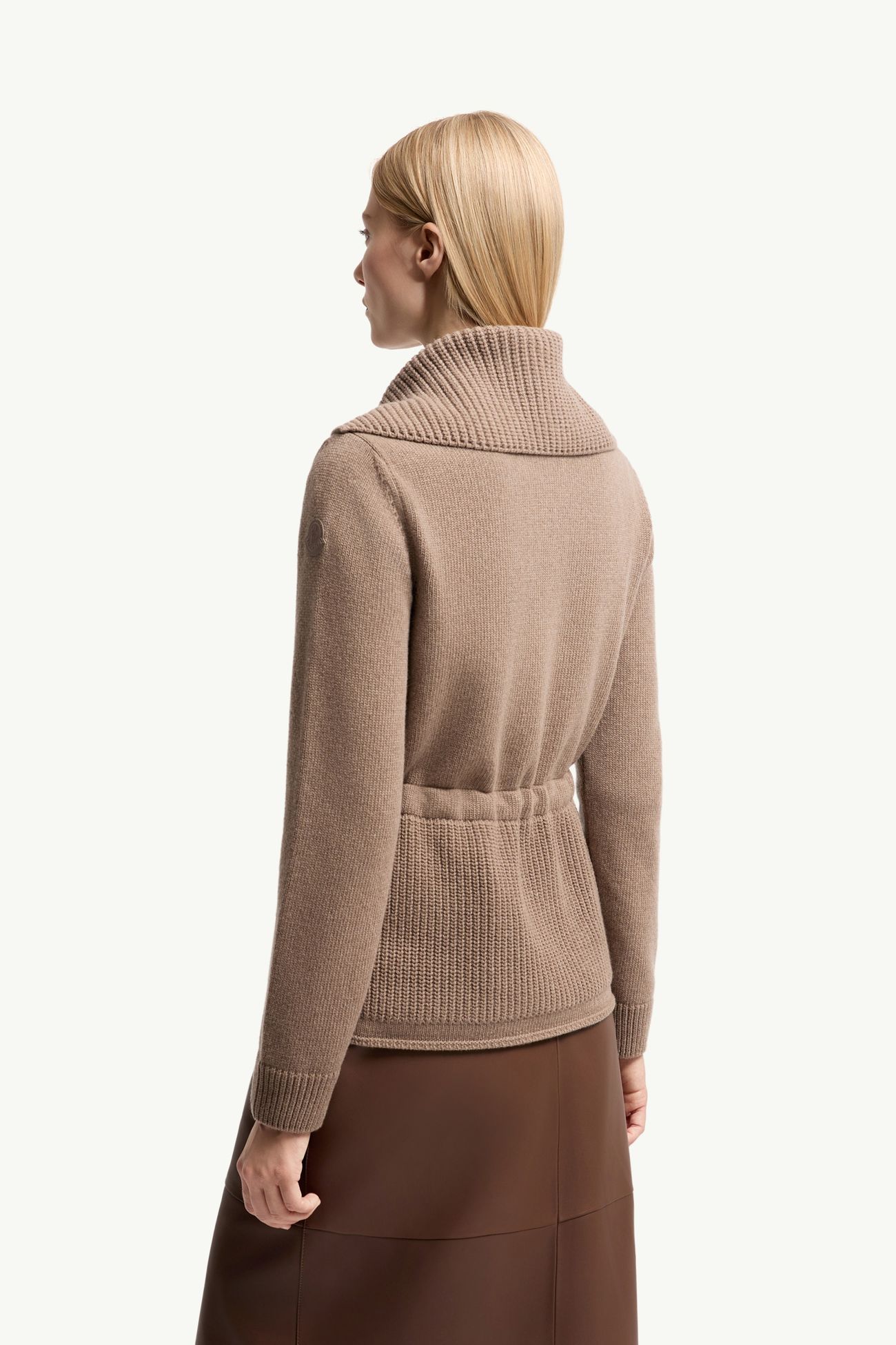 Cardigan imbottito con zip in misto lana e cashmere Donna Beige Moncler 4