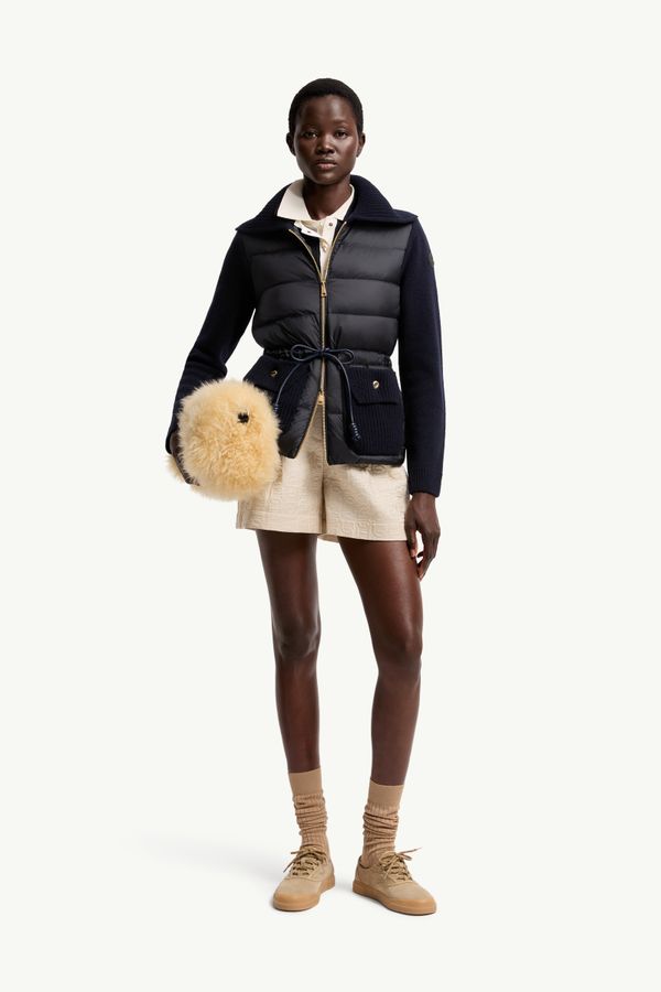 女士羊毛和山羊绒混纺加衬拉链开衫 女士 深蓝色 Moncler 0