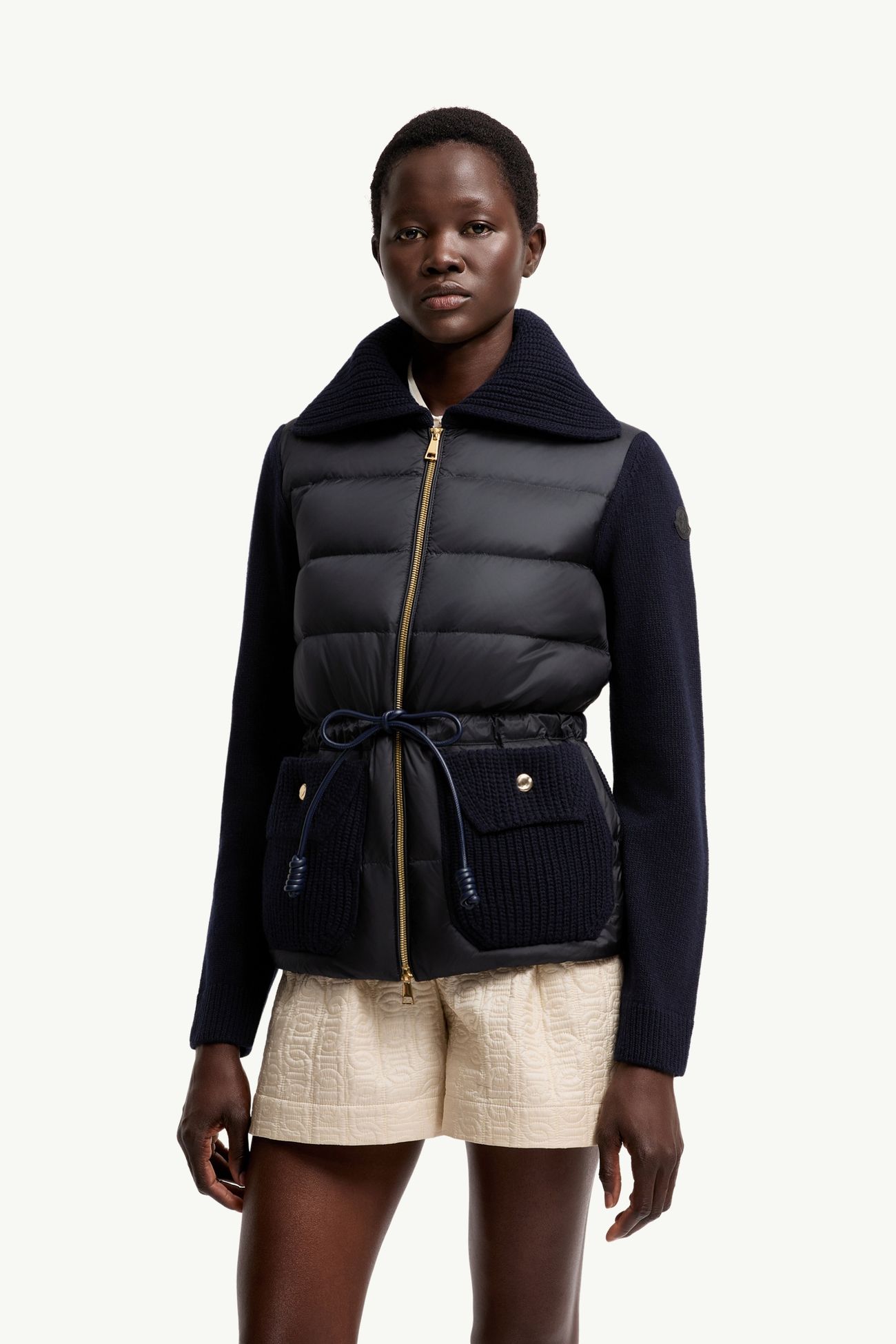 Cárdigan acolchado de mezcla de lana y cachemira con cremallera Mujer Azul oscuro Moncler 3