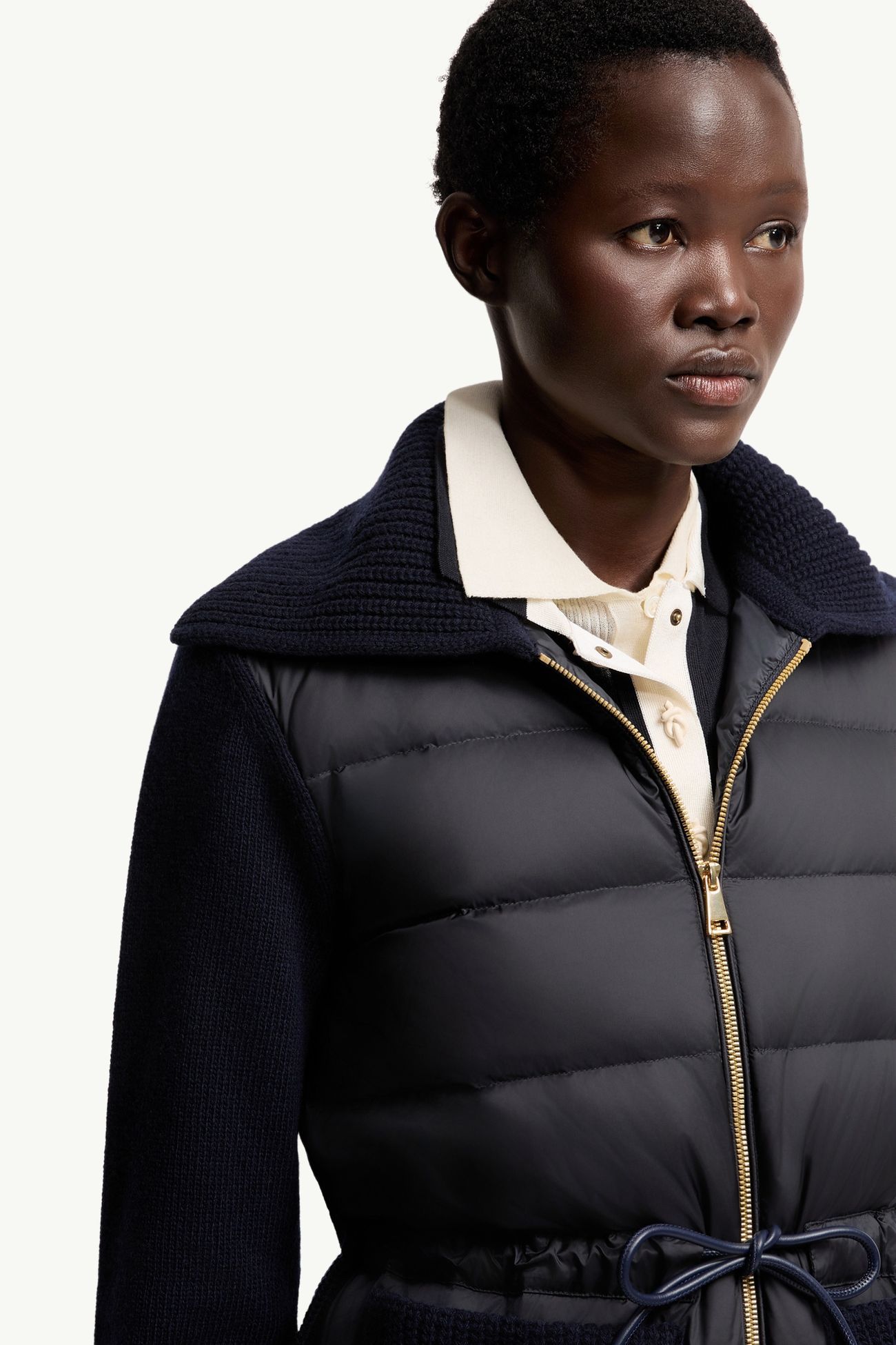 羊毛羊絨混紡夾層拉鏈開襟毛衣 女士 深藍色 Moncler 5
