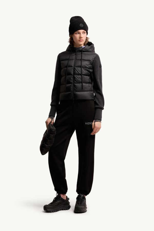 Cardigan à capuche matelassé zippé en laine Femmes Gris foncé Moncler 0