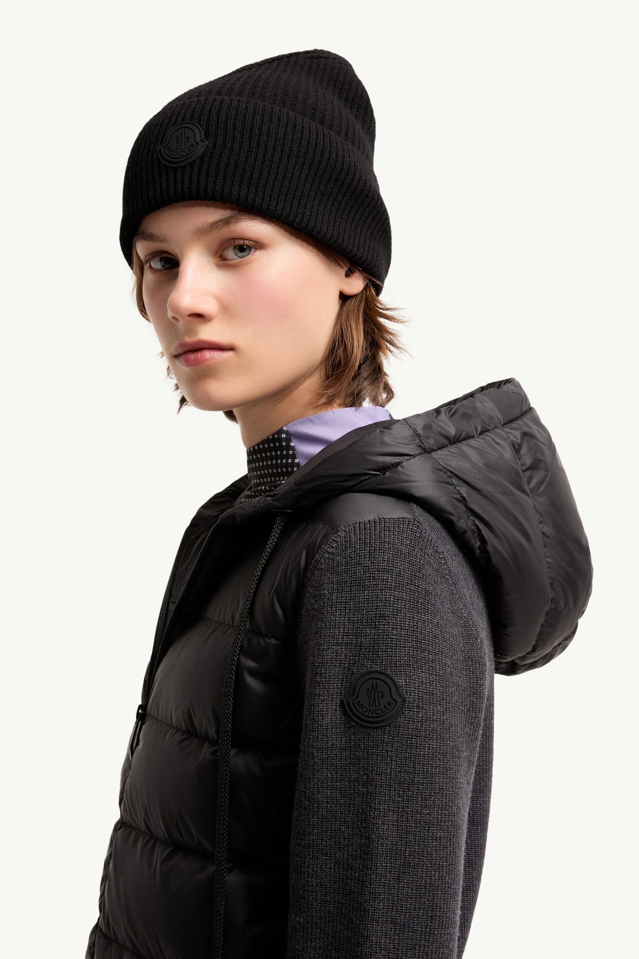 Cardigan imbottito con zip e cappuccio in lana Donna Grigio Scuro Moncler 1