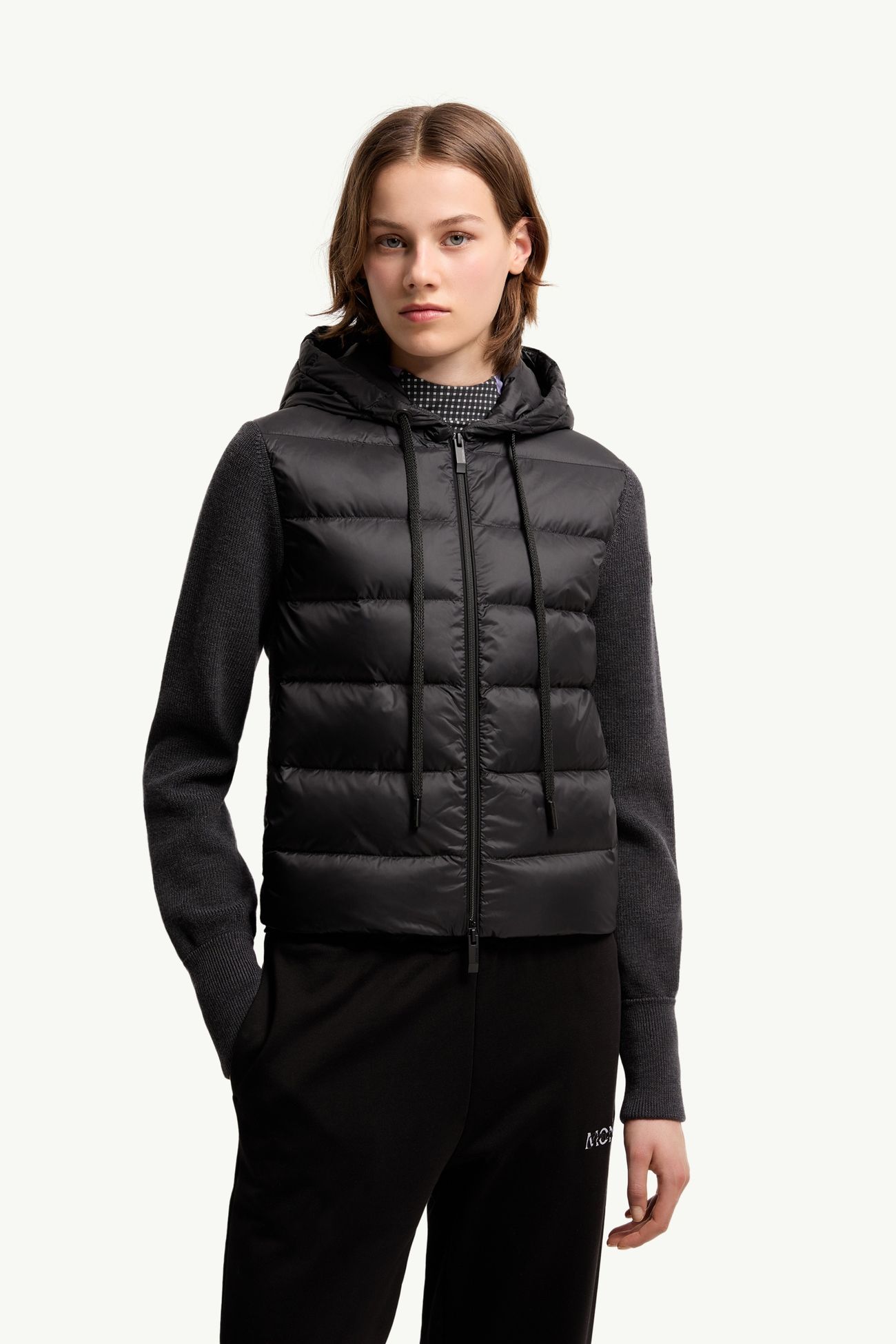 羊毛連帽夾層拉鏈開襟毛衣 女士 深灰色 Moncler 3