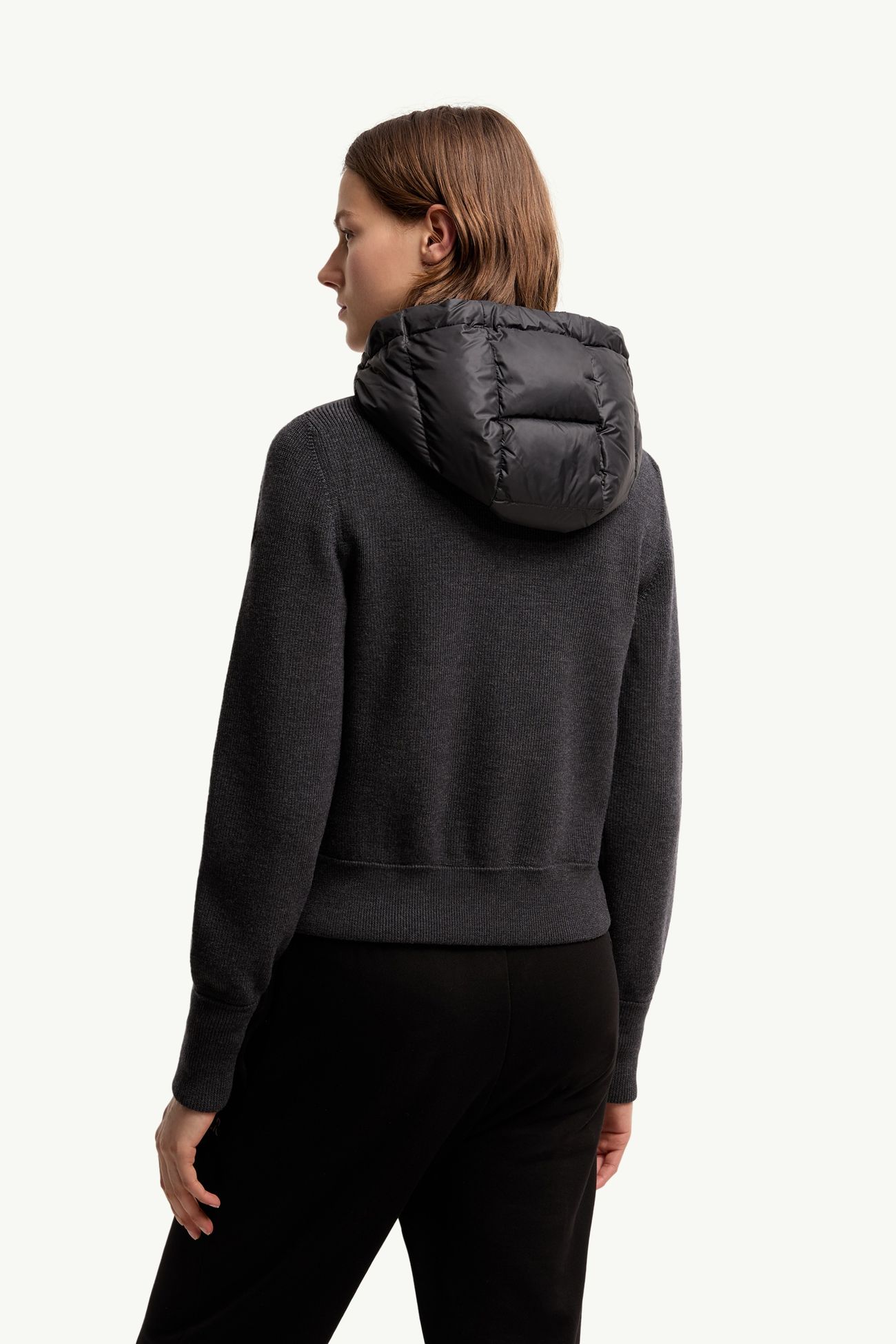 Cardigan imbottito con zip e cappuccio in lana Donna Grigio Scuro Moncler 4
