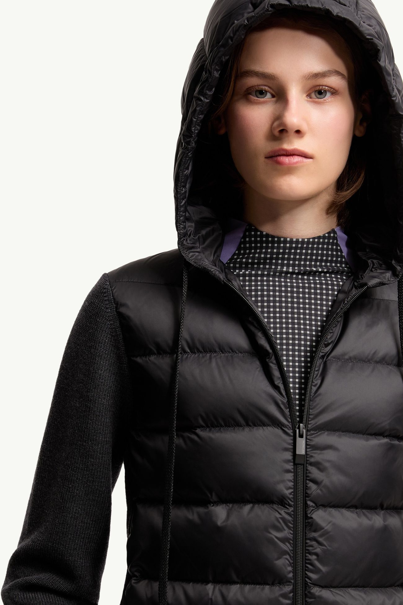 羊毛連帽夾層拉鏈開襟毛衣 女士 深灰色 Moncler 5