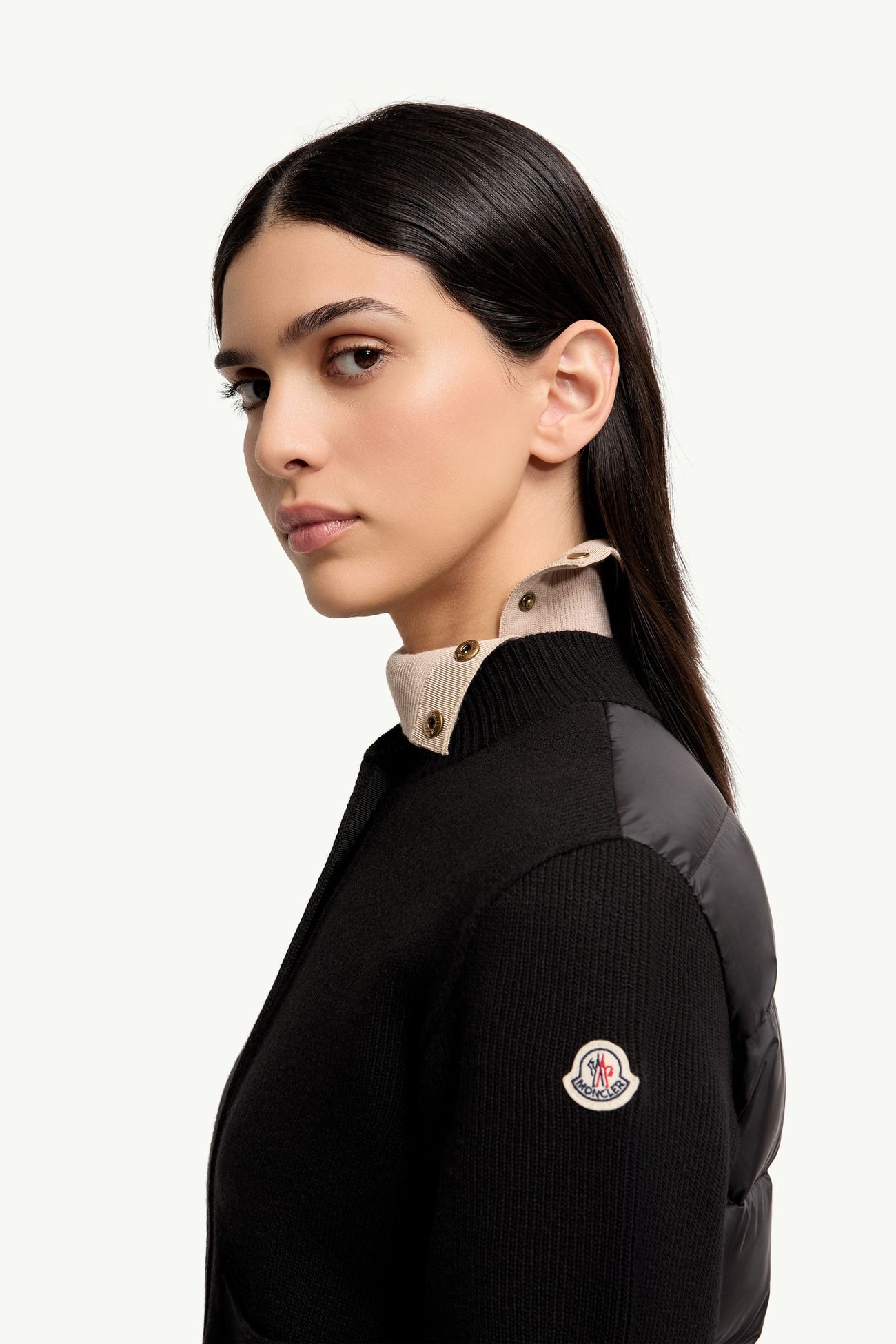 Wattierte Strickjacke aus Wolle und Kaschmir Damen Schwarz Moncler 1