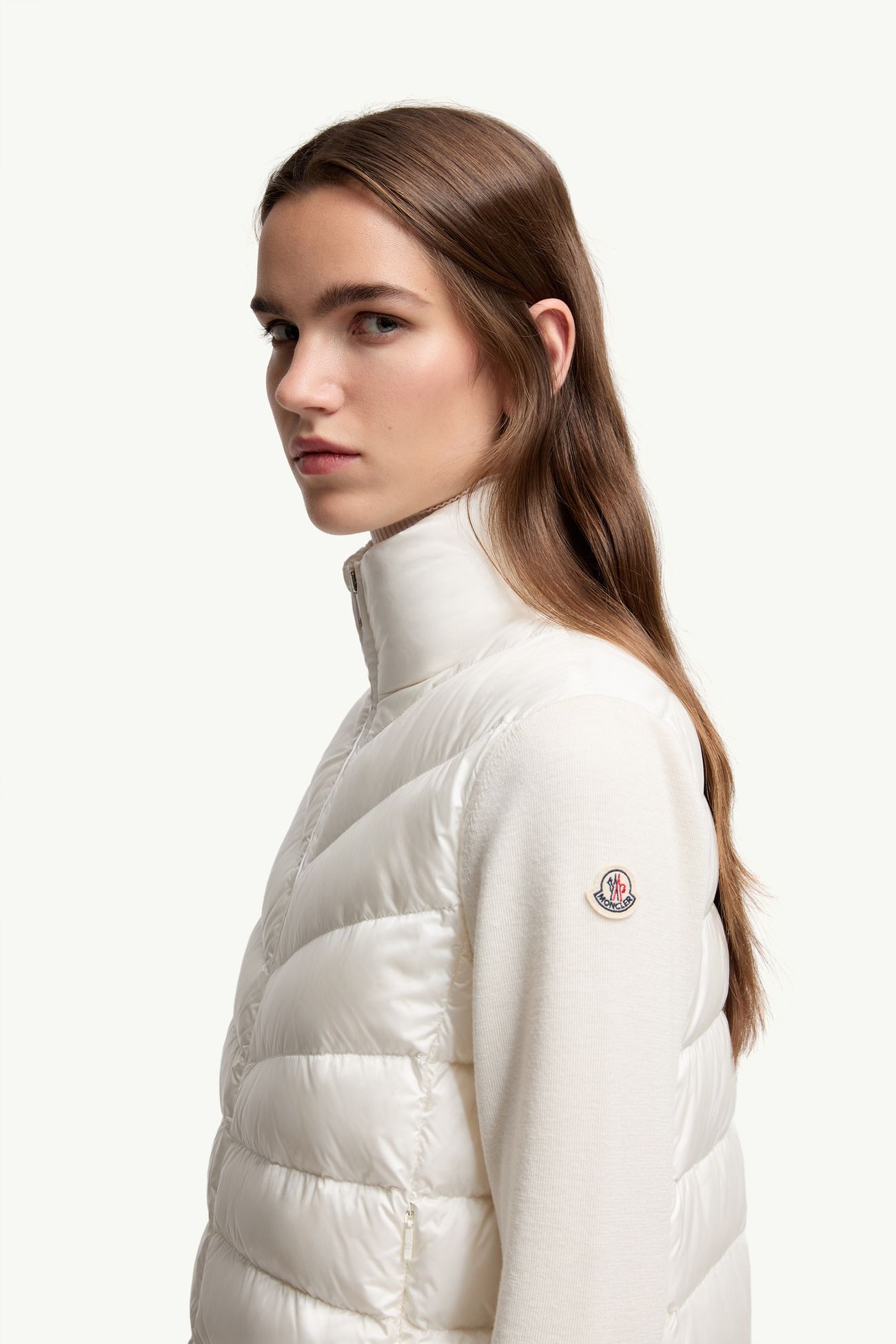 Cardigan imbottito in lana con zip Donna Bianco Moncler 1