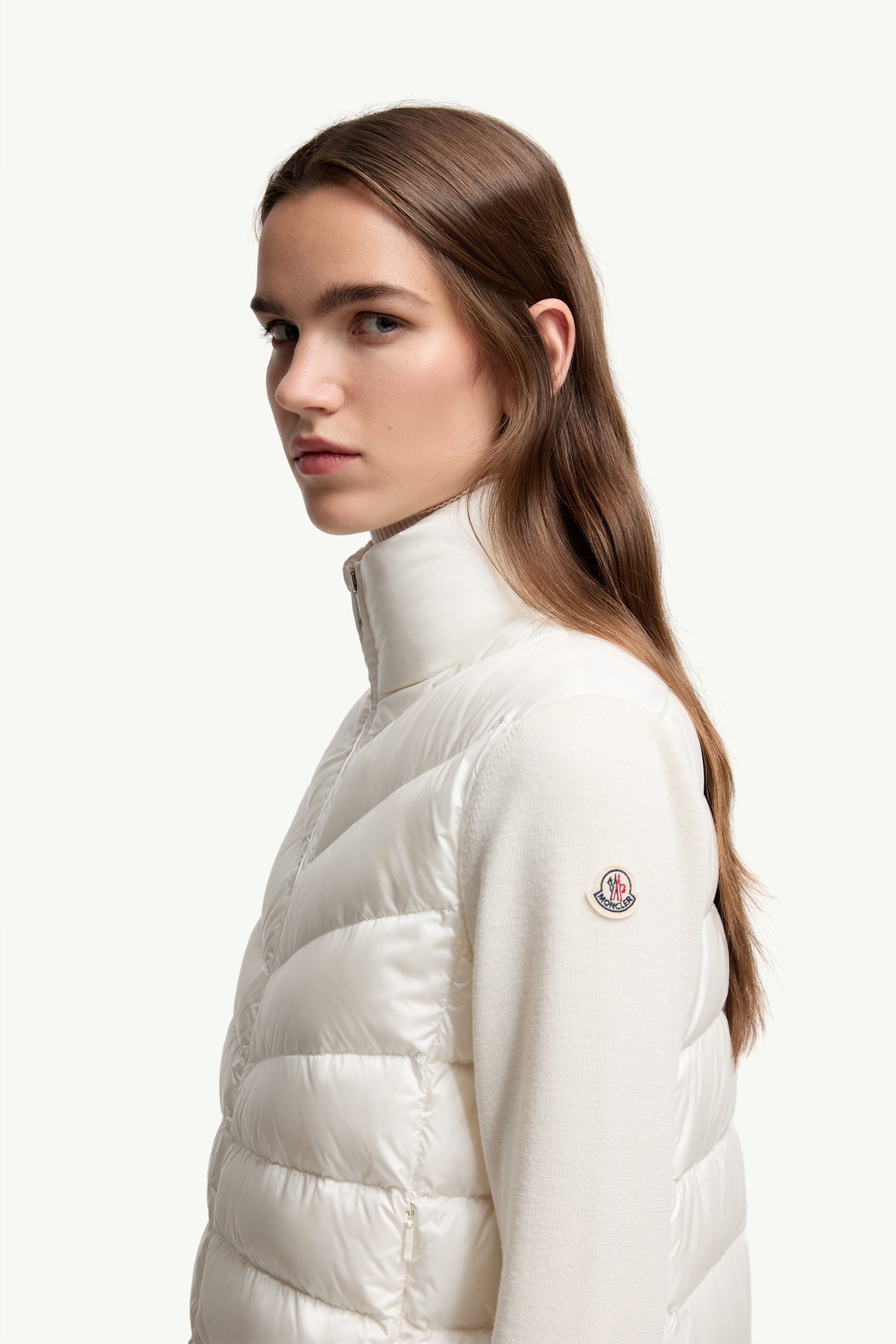 Cardigan imbottito in lana con zip Donna Bianco Moncler 1