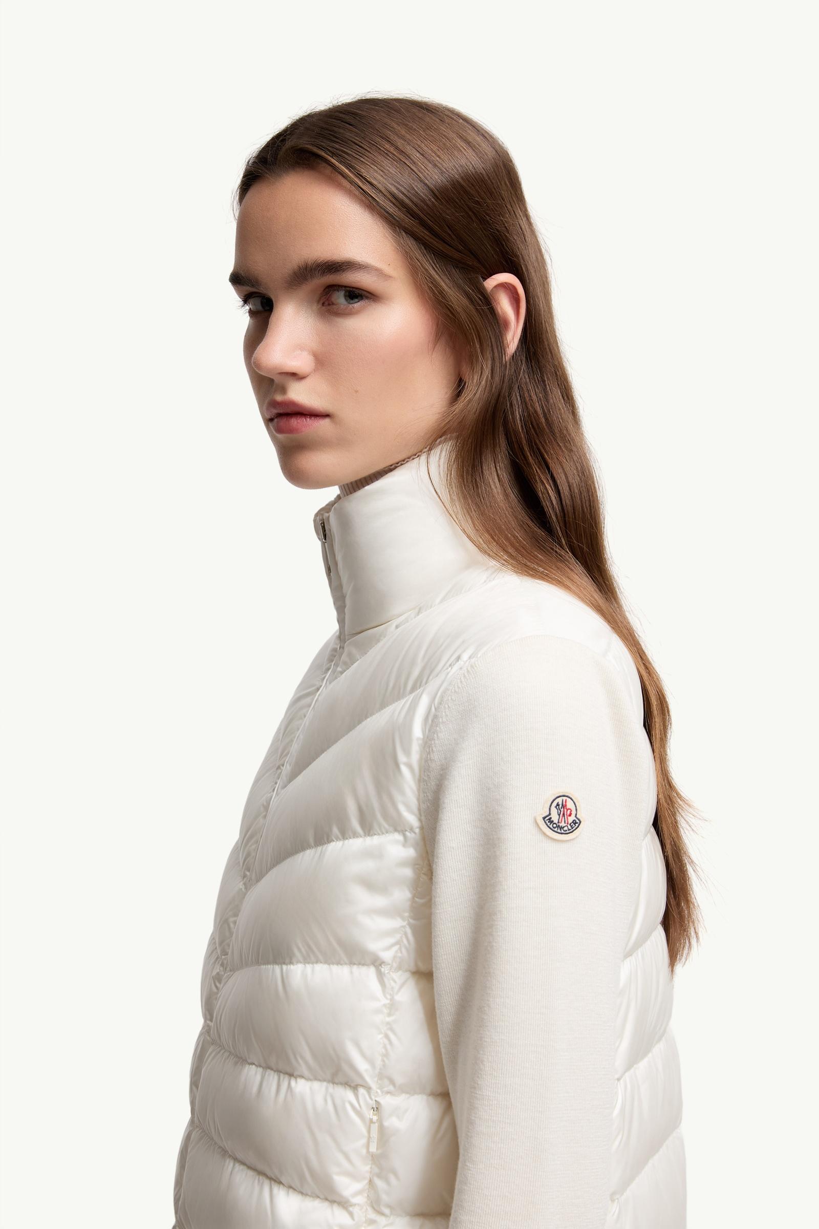 White Padded Wool Zip-Up Cardigan - Sweaters & Cardigans for Women