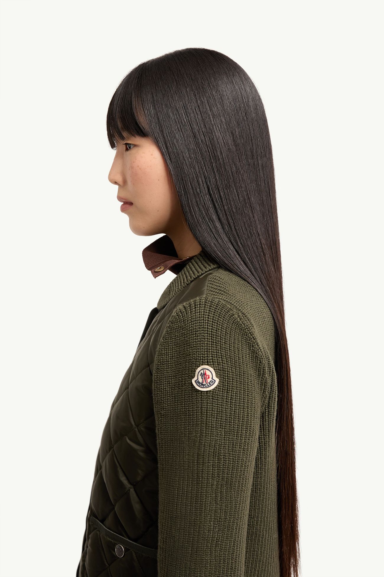 다이아몬드 퀼팅 패딩 울 카디건 여성 다크 그린 Moncler 1