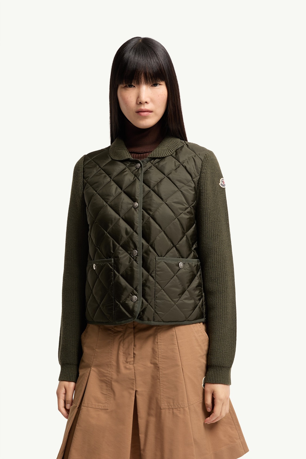 Diamond Quilted Padded Wool Cardigan Women Dark Green Moncler 3