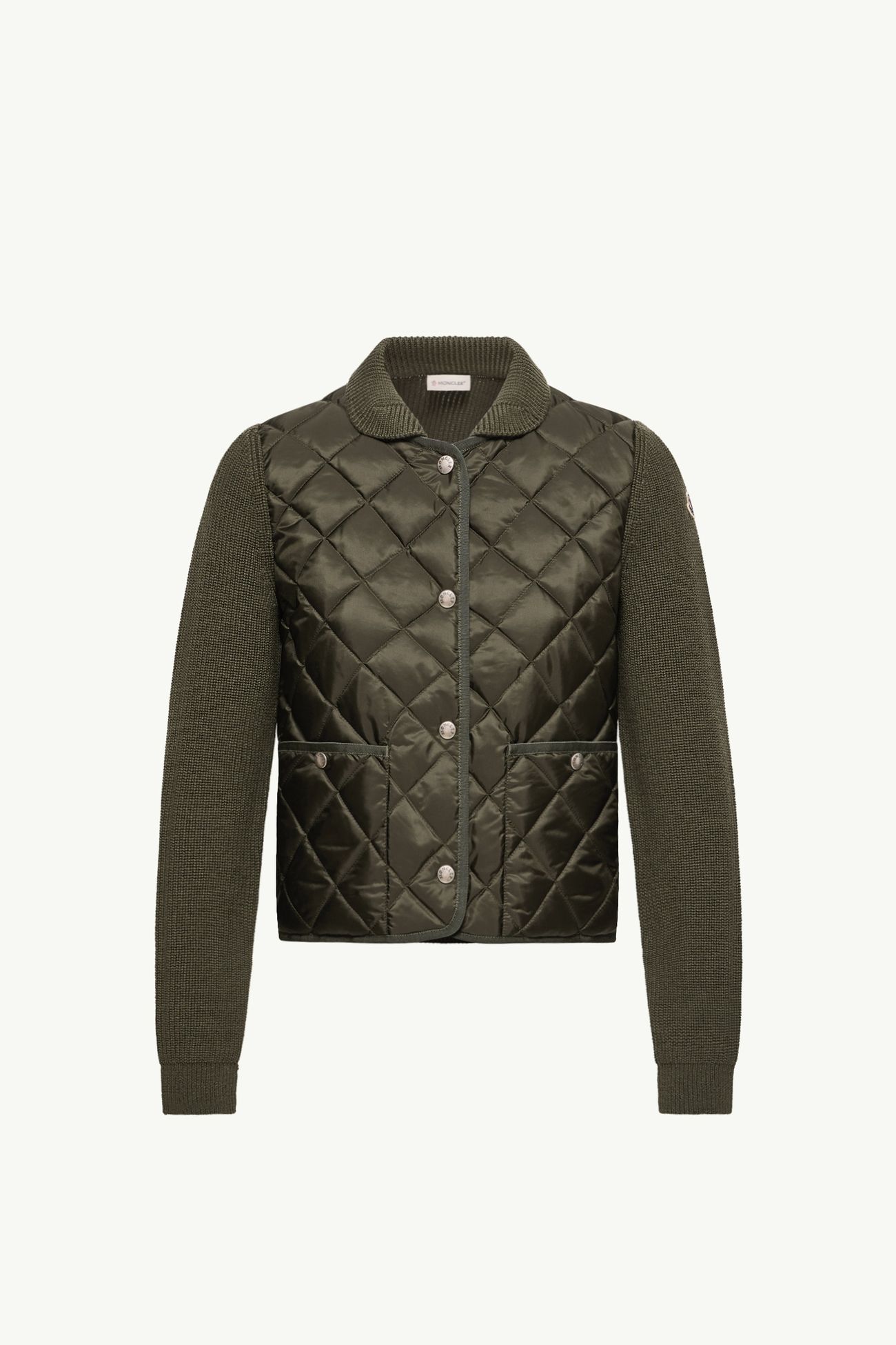 다이아몬드 퀼팅 패딩 울 카디건 여성 다크 그린 Moncler 2