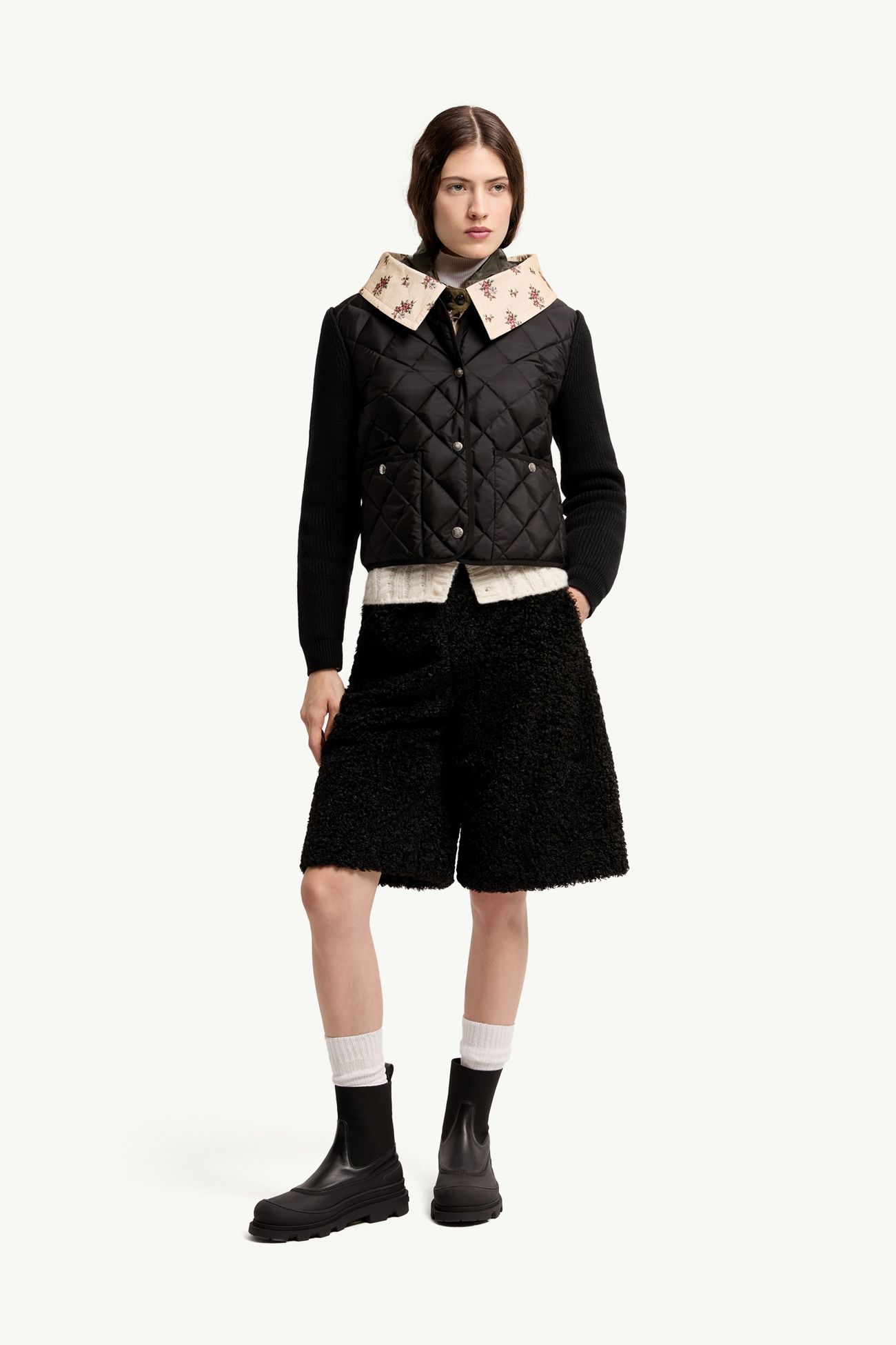 女士菱形绗缝加衬羊毛开衫 女士 黑色 Moncler 0