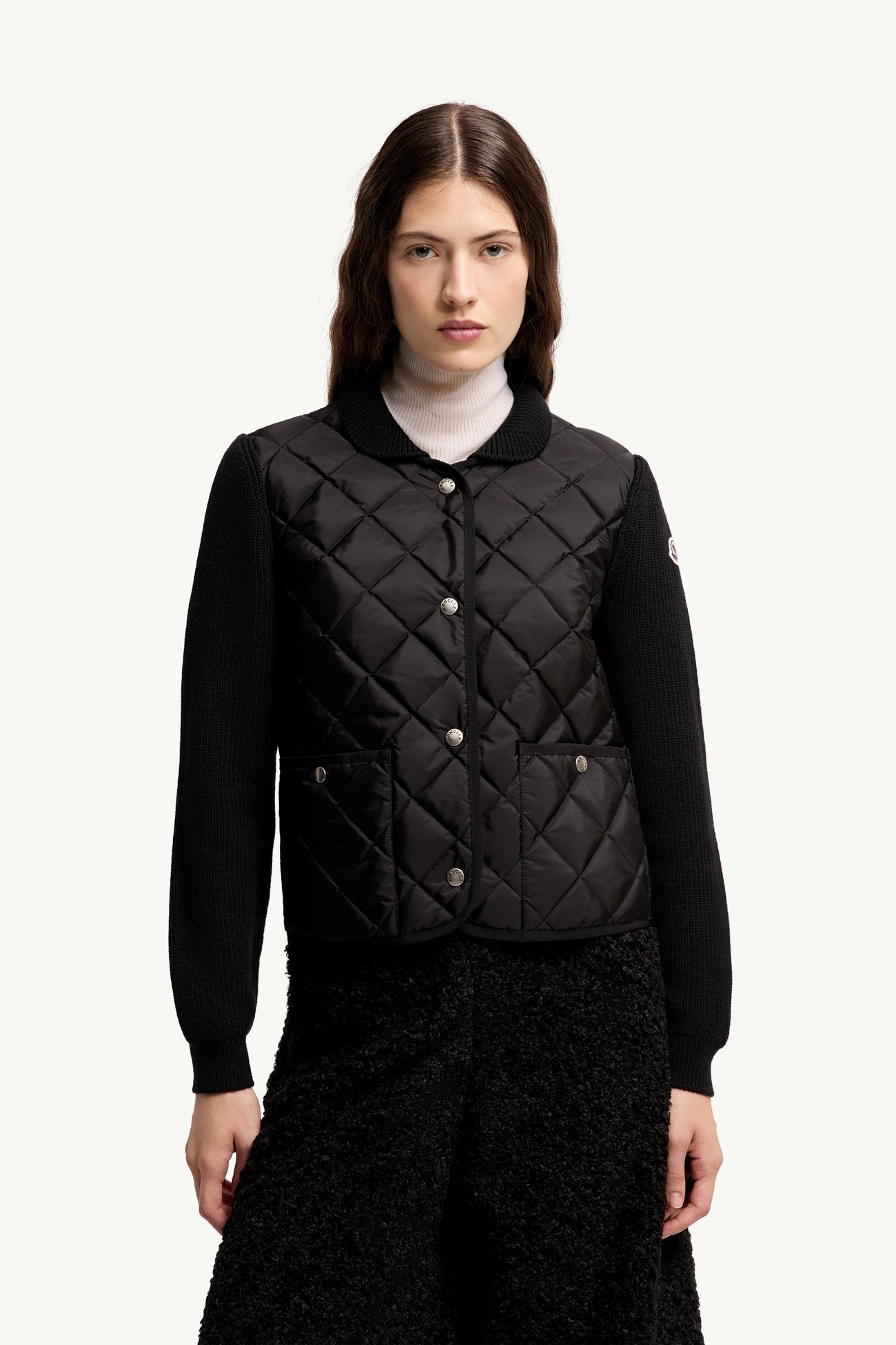 Cardigan in lana imbottito con trapuntatura a rombi Donna Nero Moncler 3